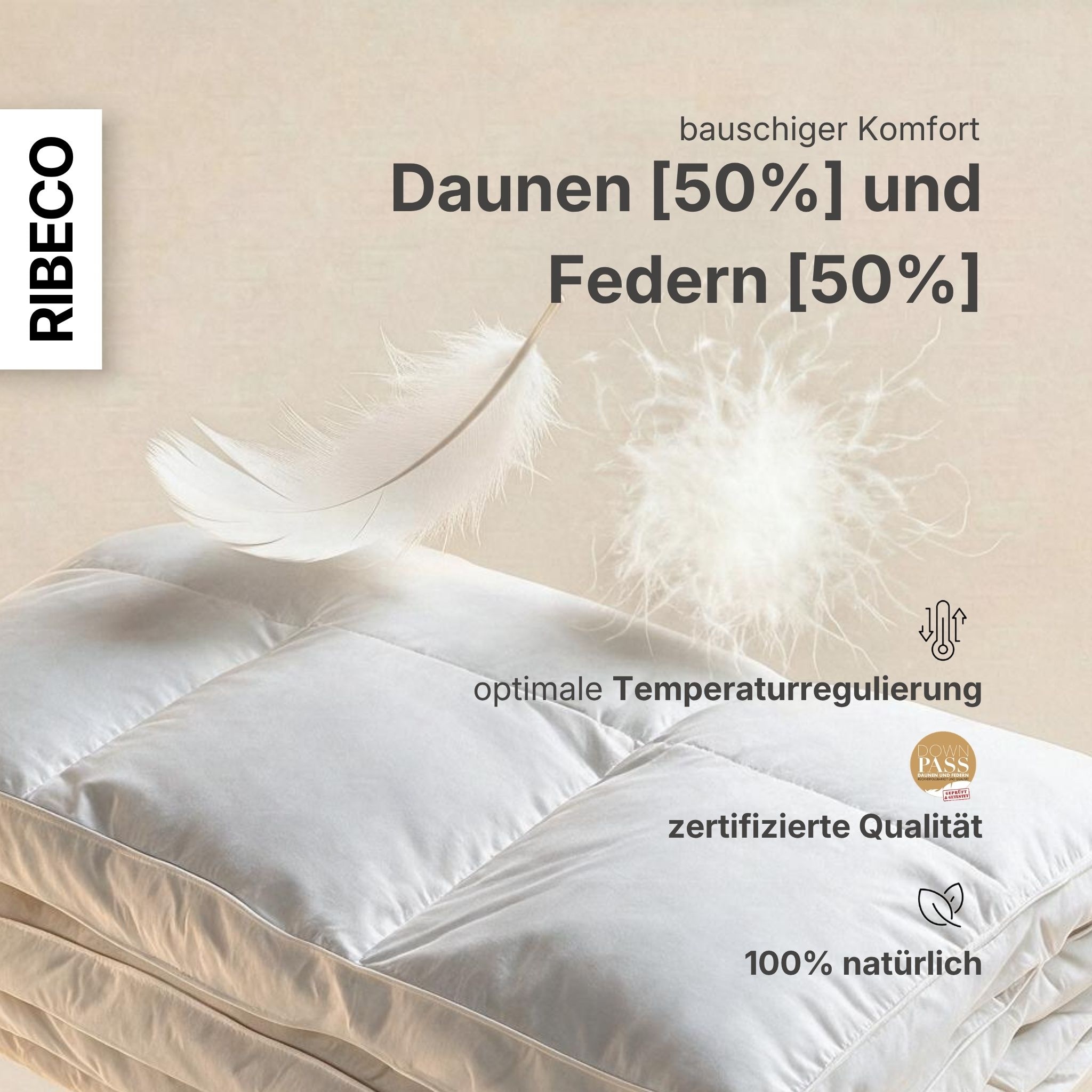 RIBECO Federbettdecke »Bettdecke extra prall in 135x200 und 155x220cm Topseller,« extrawarm Füllung 100% Federn 1 Stk. tlg. Bettdecke, extra warm, Made in Germany, mit gratis 80x80 cm Kissen