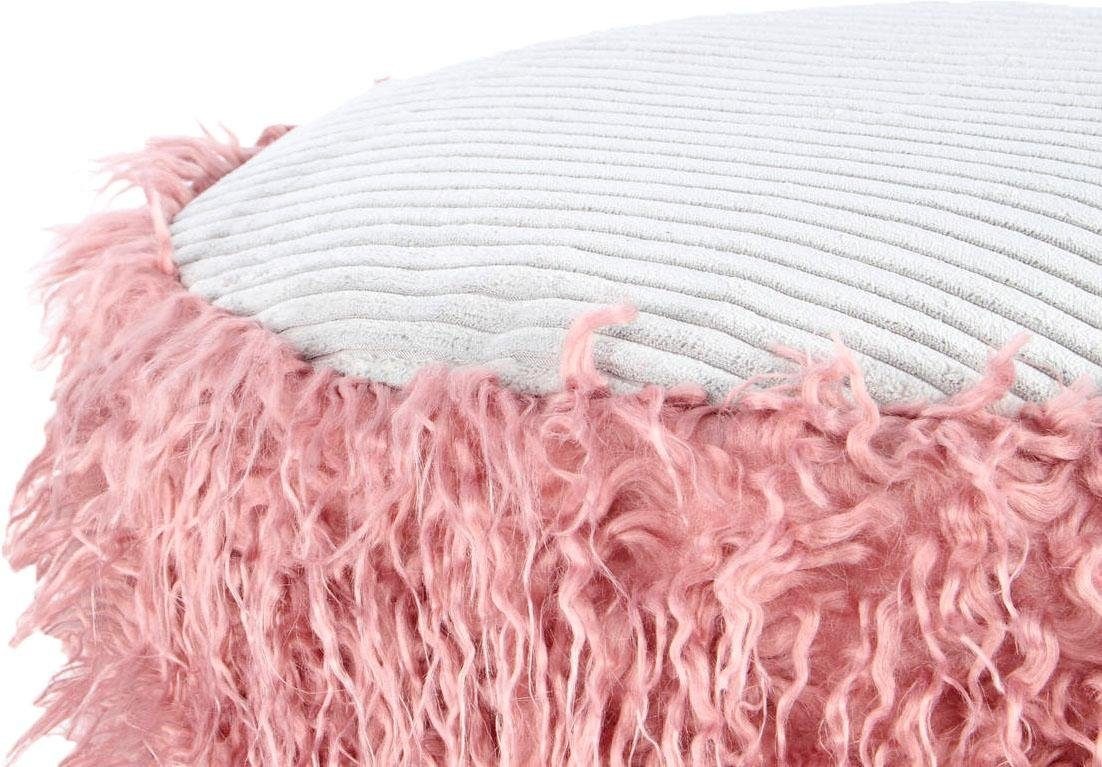 Kayoom Pouf »Fellpouf Bobtail 125, Fellhocker in zweifarbigem Design«, (1 St.), modern, dekorativ, kindersicherer Reißverschluss an der Unterseite
