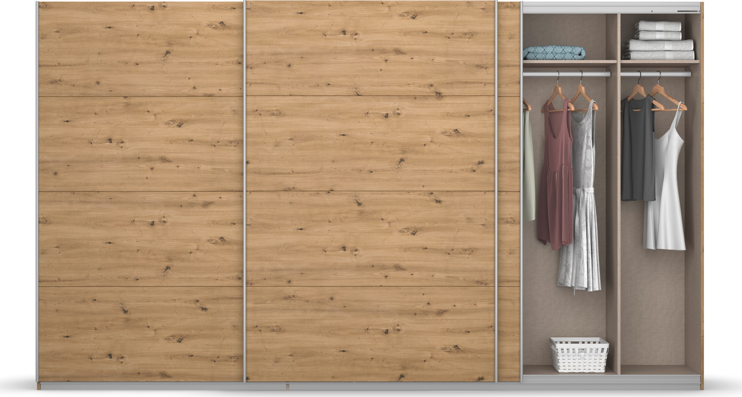 rauch Schwebetürenschrank »Kleiderschrank Schrank Garderobe KOLUNA mit Dekor-Front«, inkl. 2 Innenschubladen sowie extra Einlegeböden MADE IN GERMANY