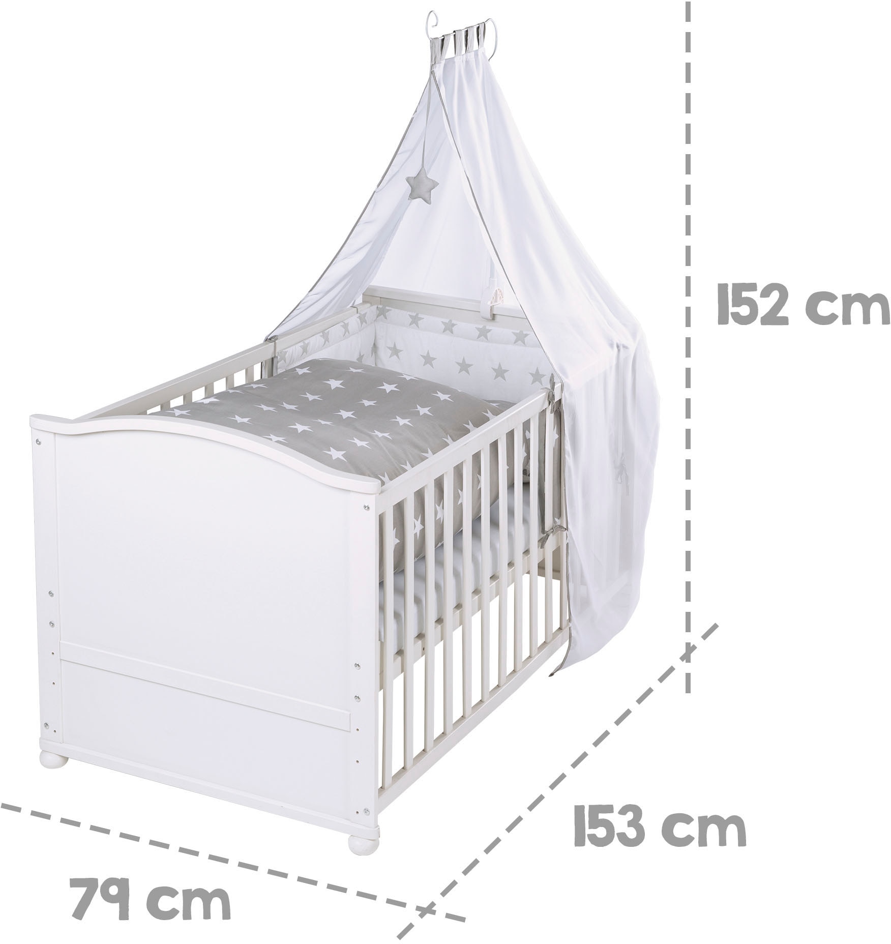 roba® Komplettbett »Little Stars, 70x140 cm«, (6 tlg.), Matratze, Kinderbettgarnitur und Himmel, zum Juniorbett umbaubar