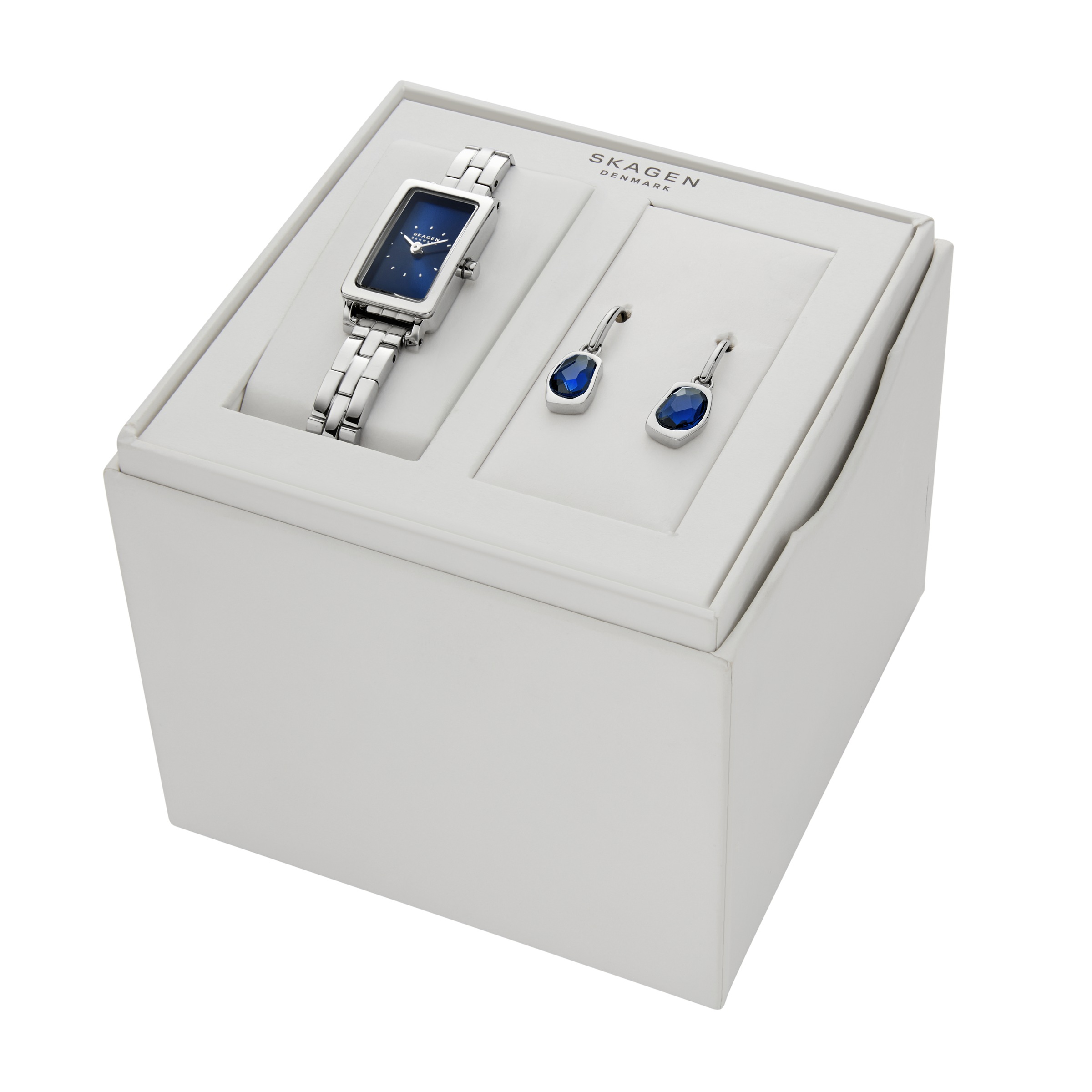 Skagen Quarzuhr »HAGEN MICRO«, (Set, 3 tlg., mit 1 Paar Ohrhängern), Armbanduhr, Damenuhr, Edelstahlarmband, Ideal auch als Geschenk