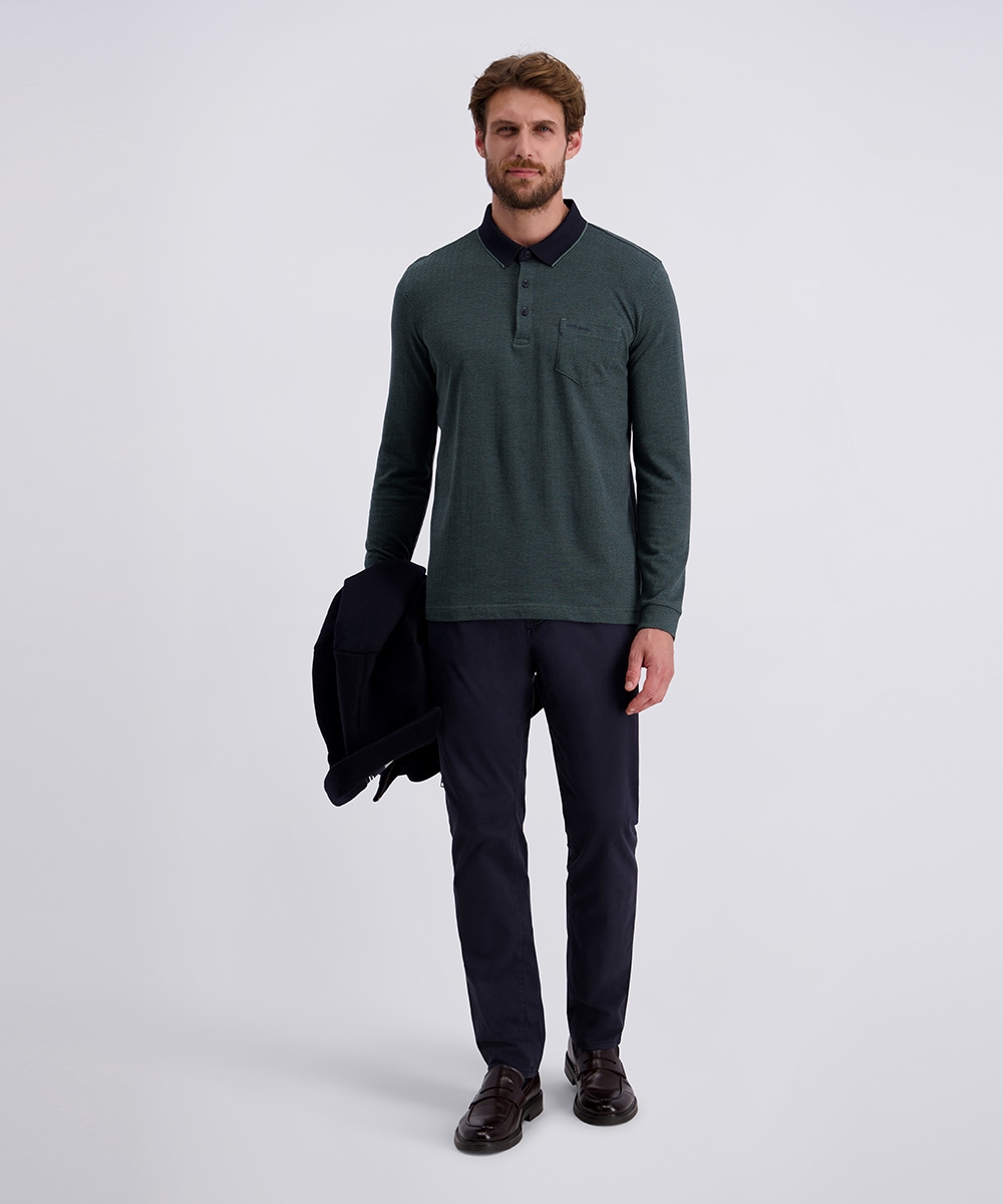 Pierre Cardin Langarm-Poloshirt, mit Fischgratmuster