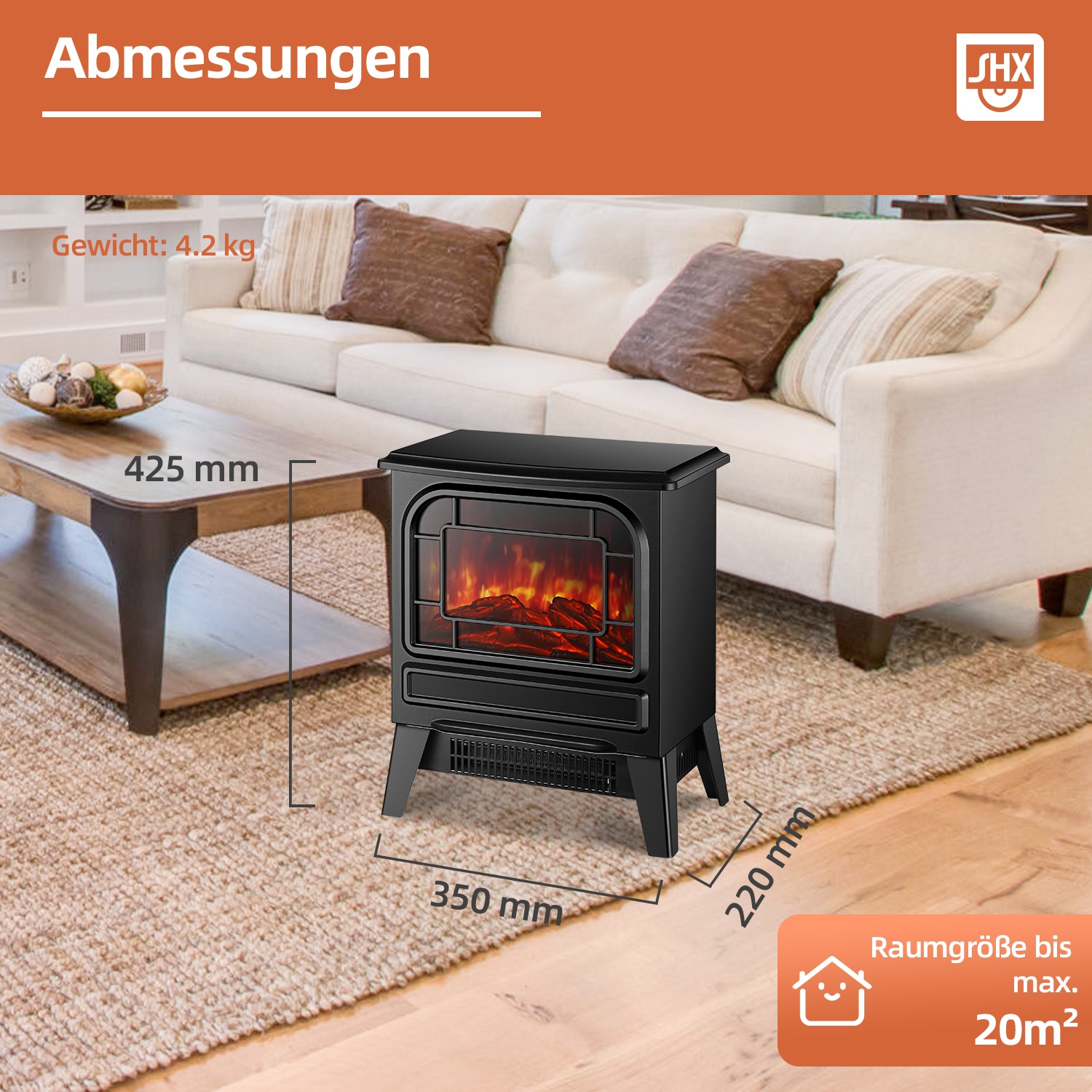 SHX Elektrokamin »Elektrokamin 1950W SHXFP1950 schwarz«
