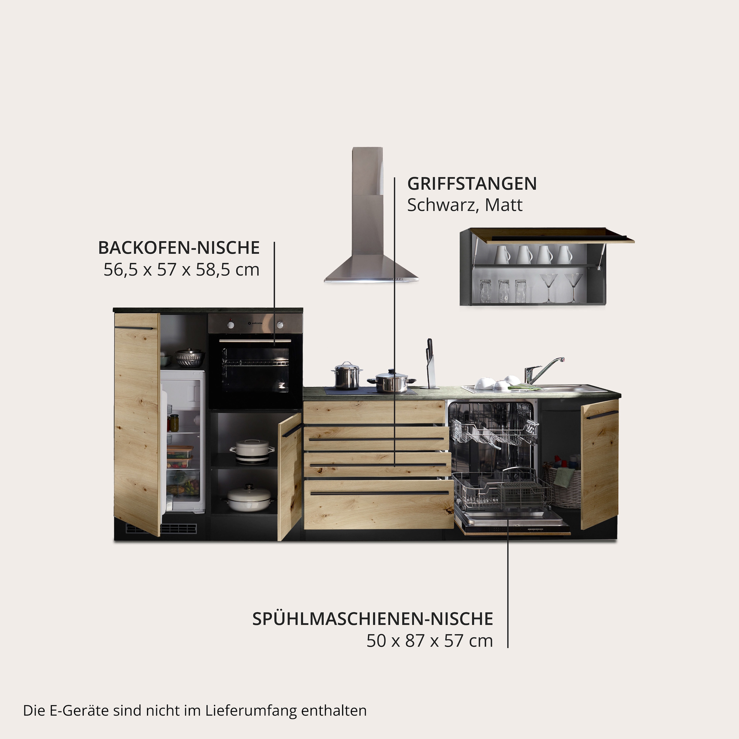 BASIC by Balculina Küchenzeile »Jazz«, Breite 320 cm, wahlweise mit E-Geräten