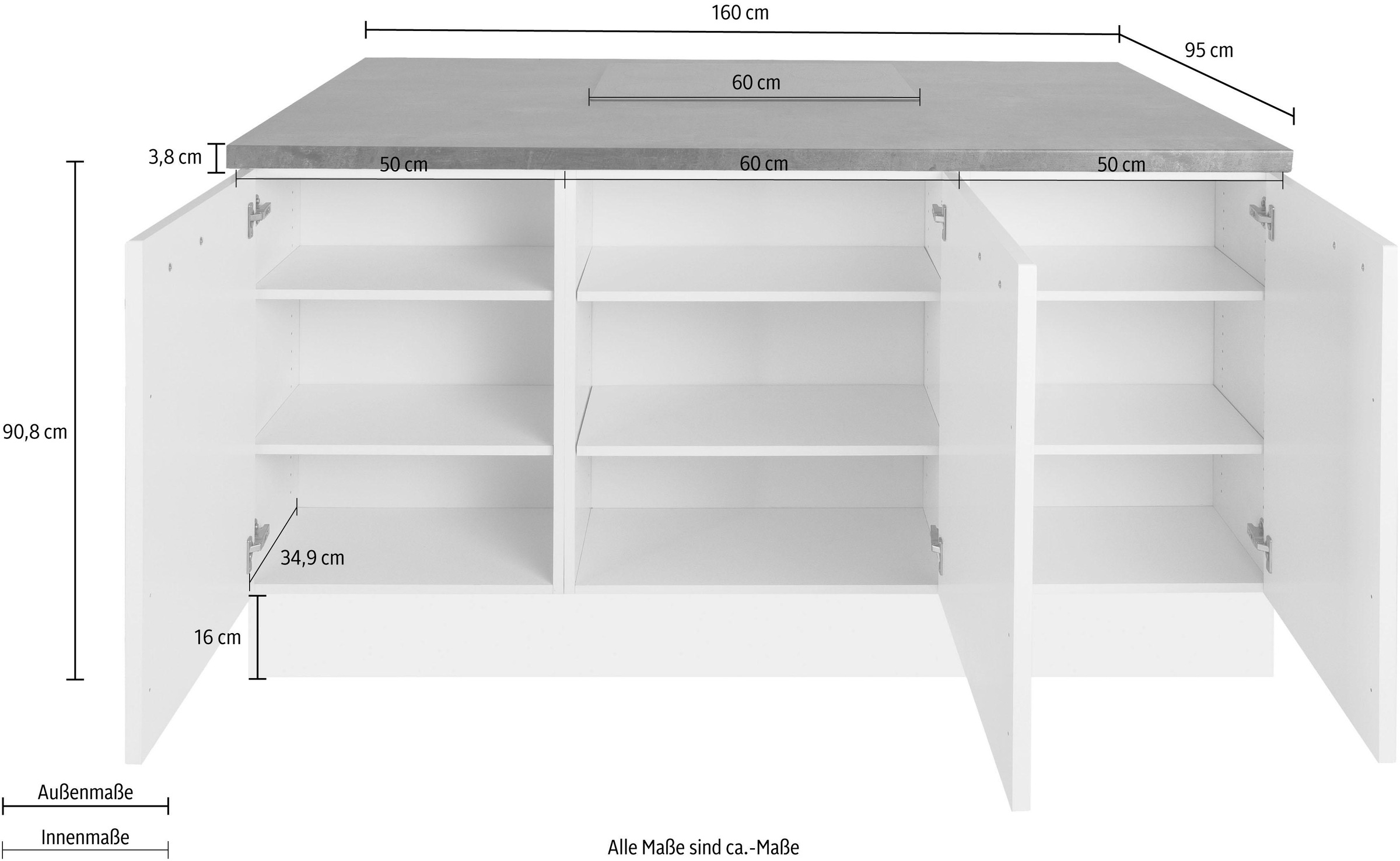 KOCHSTATION Kücheninsel »KS-Cara«, Vollauszüge und Soft-Close-Funktion, Stellbreite 160 x 95 cm