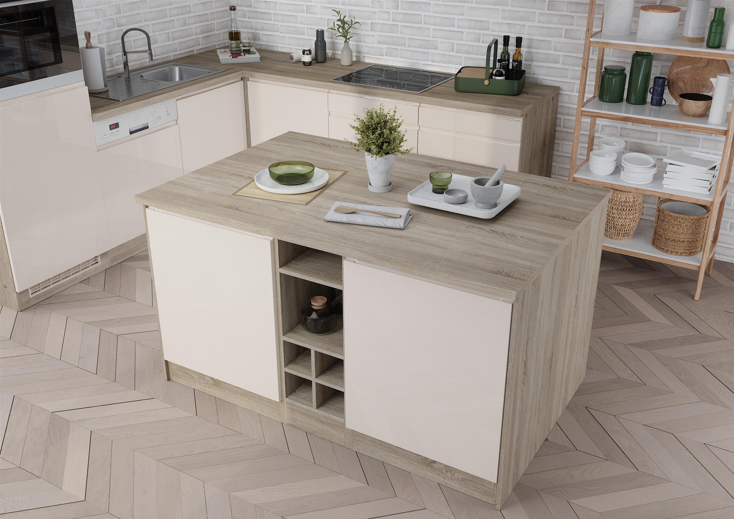 KOCHSTATION Kücheninsel »KS-Virginia« Breite 153 cm, MDF-Fronten, Flaschenregal