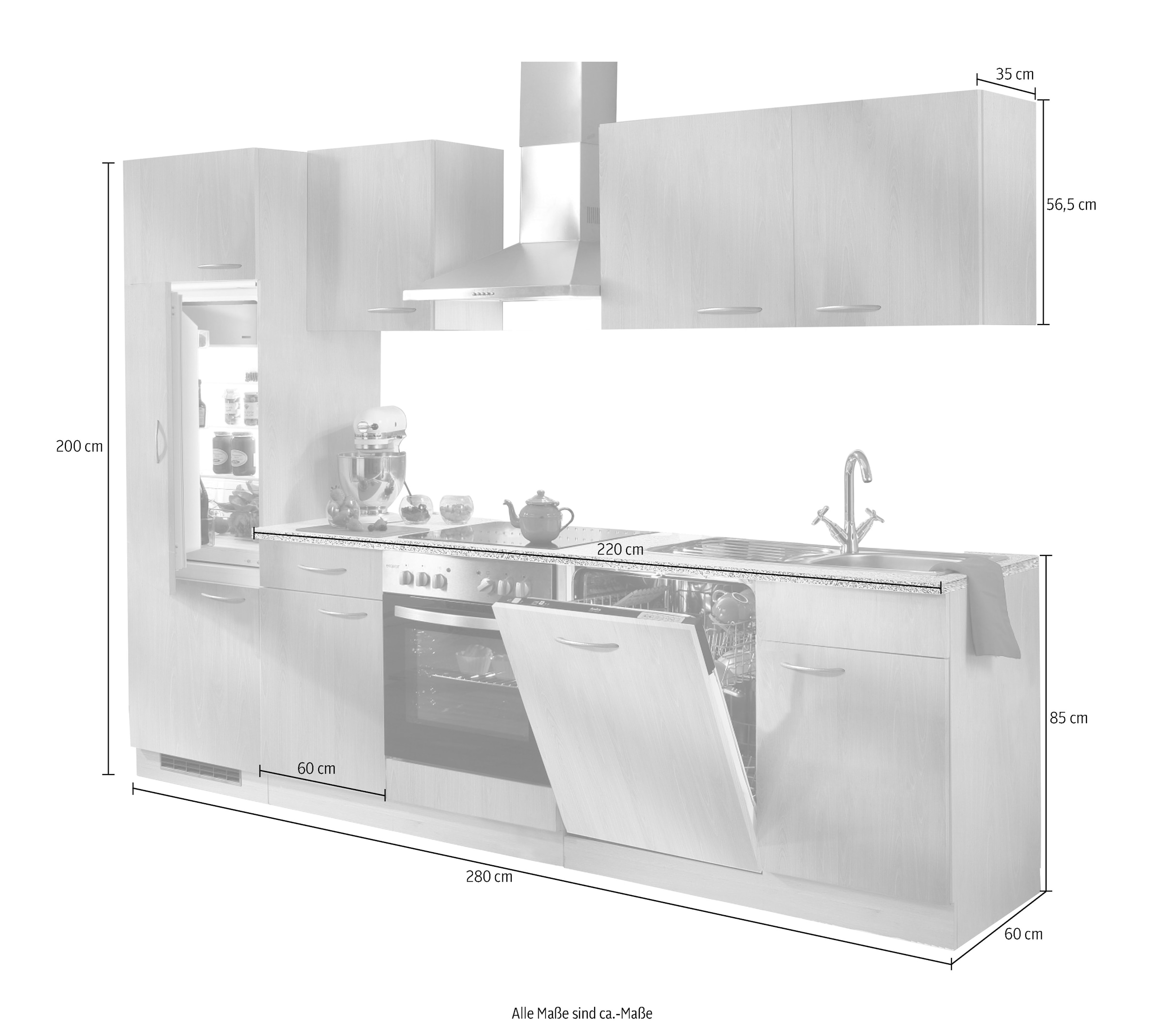 wiho Küchen Küchenzeile »Kiel«, mit E-Geräten, Geschirrspüler, bestellen cm bei OTTO Breite inkl. 280 online