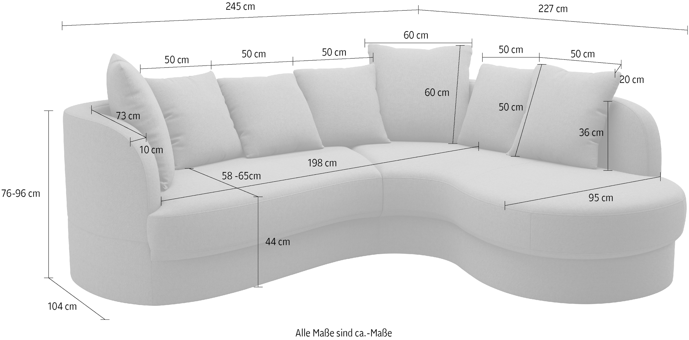 sit&more Ecksofa »Samba L-Form« moderne organische Form, inkl. 7 loser Rückenkissen