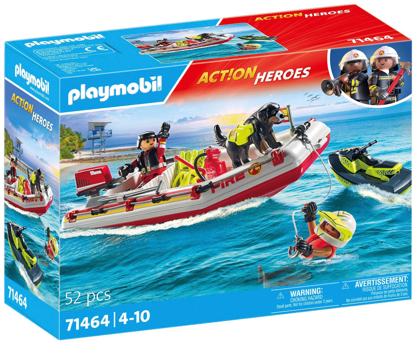Konstruktions-Spielset »Feuerwehrboot mit Aqua Scooter (71464), Action Heroes«, (52...