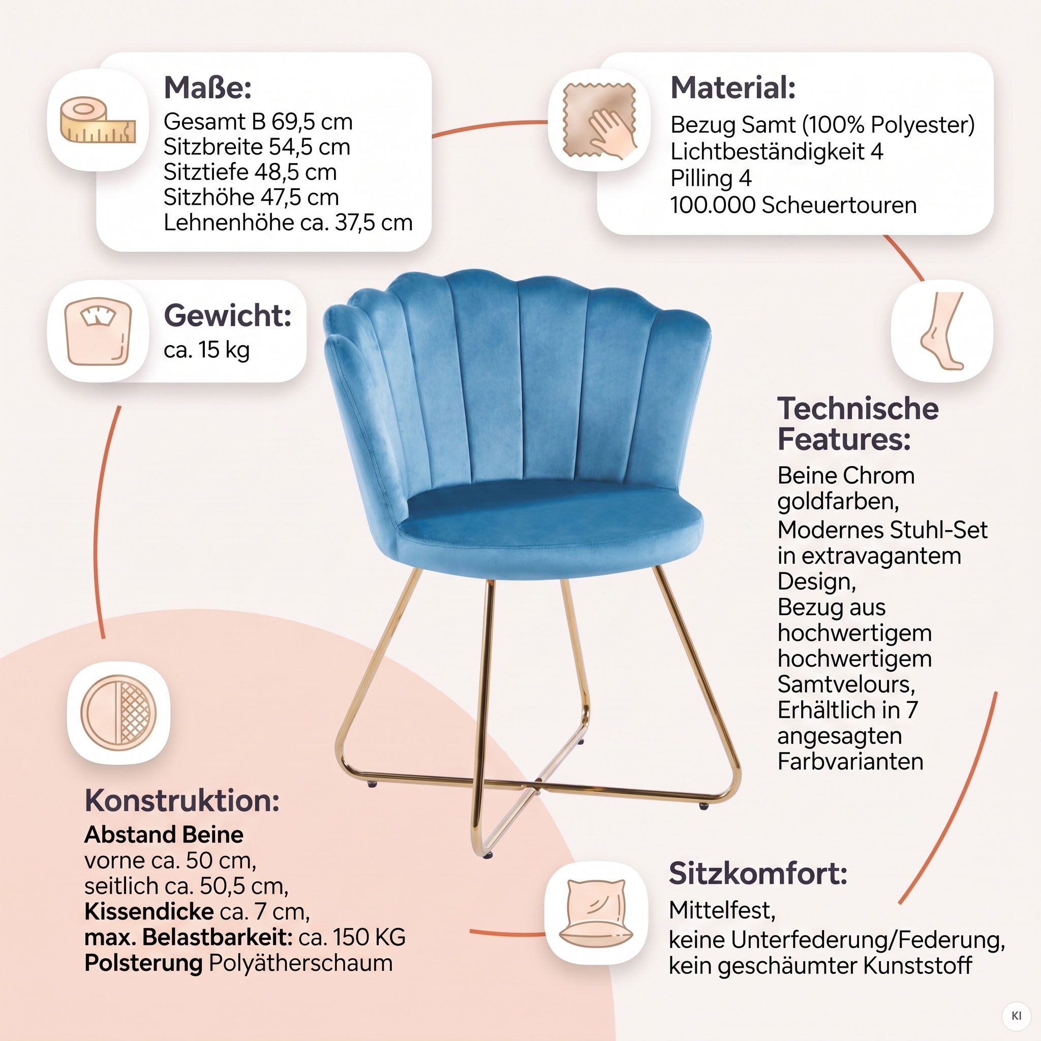 SalesFever Polsterstuhl »Komfortabler Stuhl im eleganten Design« (Set) 2 Stk.Muschel-Design