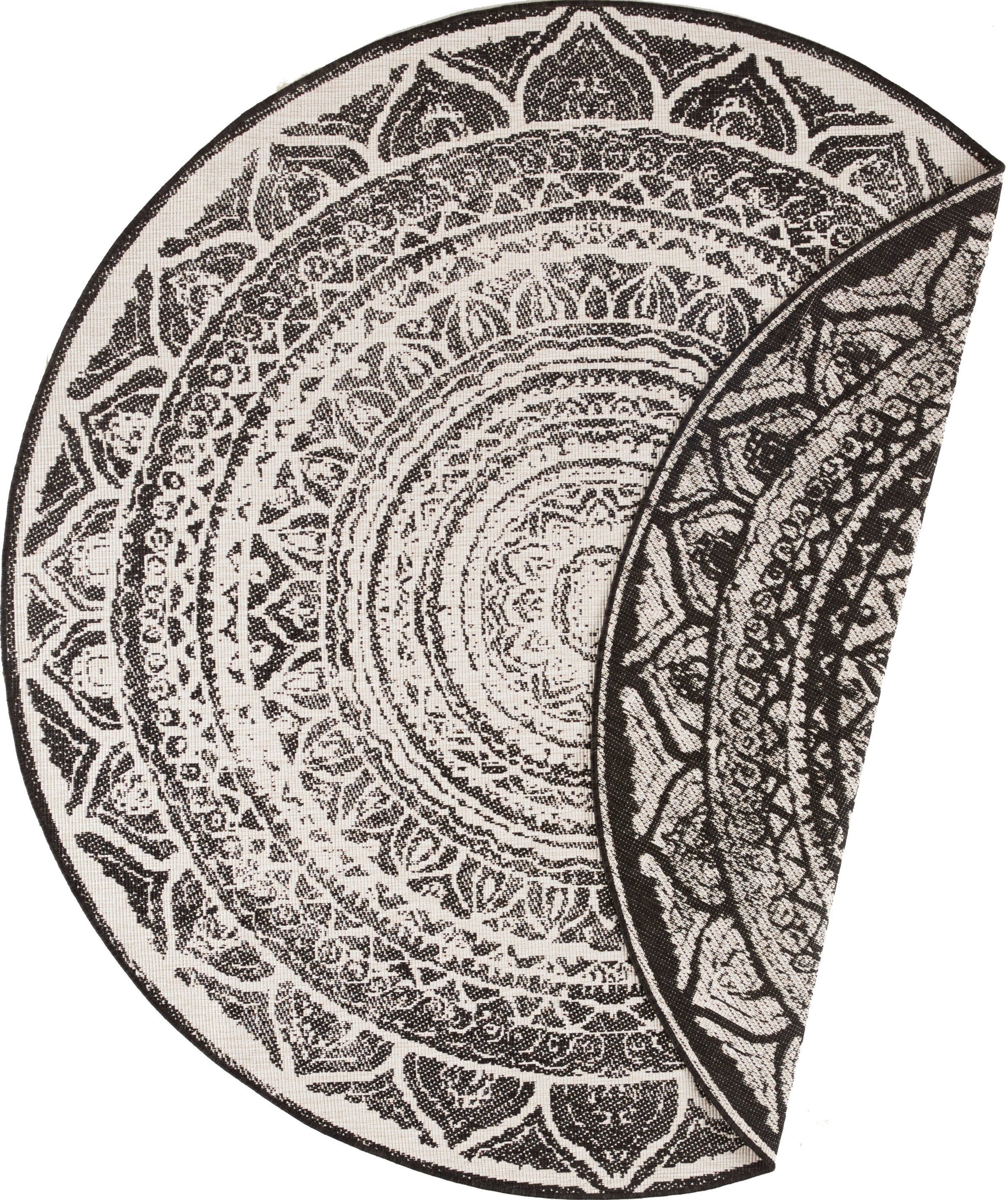 NORTHRUGS Teppich »Siruma«, rund, 5 mm Höhe, In-und Outdoor geeignet, Mandala, Wohnzimmer, Balkon, Terrasse, Garten, Robust, Pflegeleicht, Flachgewebe, Wendbar