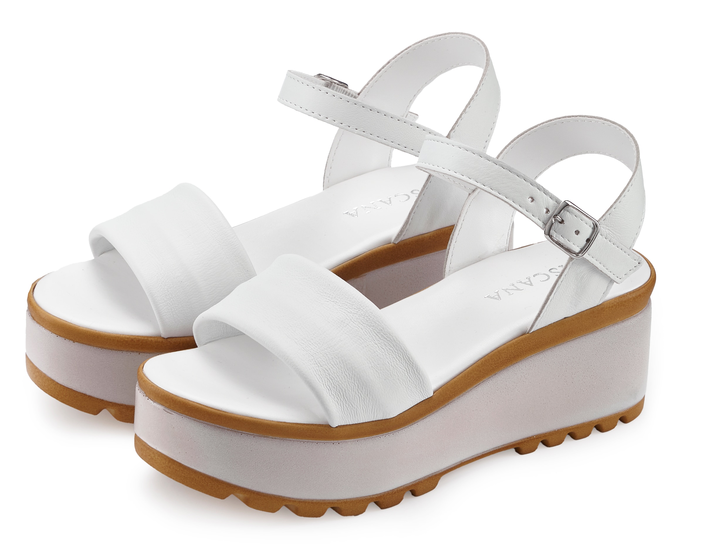 LASCANA Sandalette »Riemchensandalette, Sandale, Sommerschuh, offener Schuh,«  NEU aus Leder mit Keilabsatz