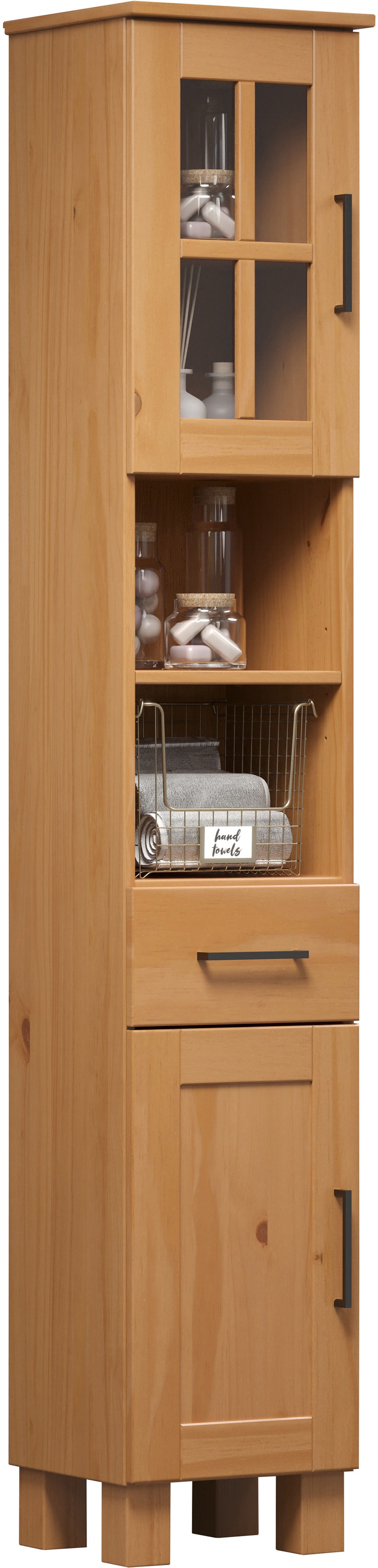 welltime Hochschrank »Ulea«, (1 St.), Badschrank aus Massivholz mit Schubkasten - Maße (B/T/H) 33/30/180 cm