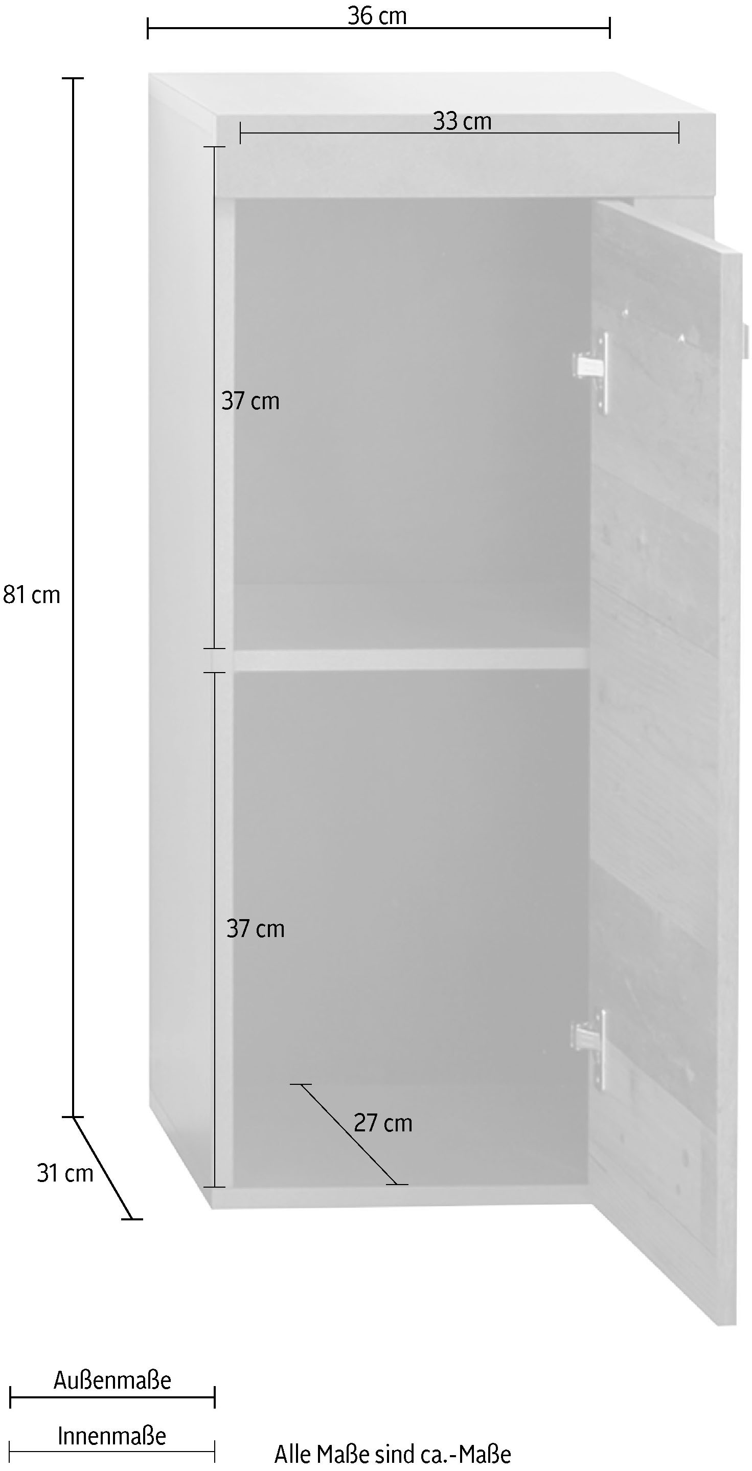 INOSIGN Unterschrank »Ilana« Badschrank im modernen Industrial Style - Maße (B/T/H) 36/31/81 cm