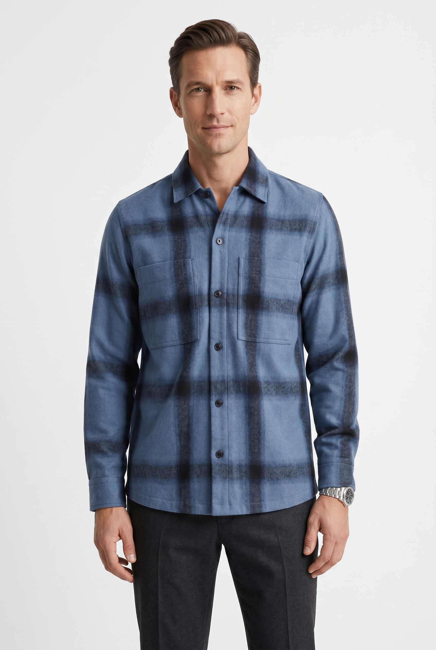 BOSS ORANGE Langarmhemd »Locky« melierte Wollmischung, Karo-Design, oversize fit