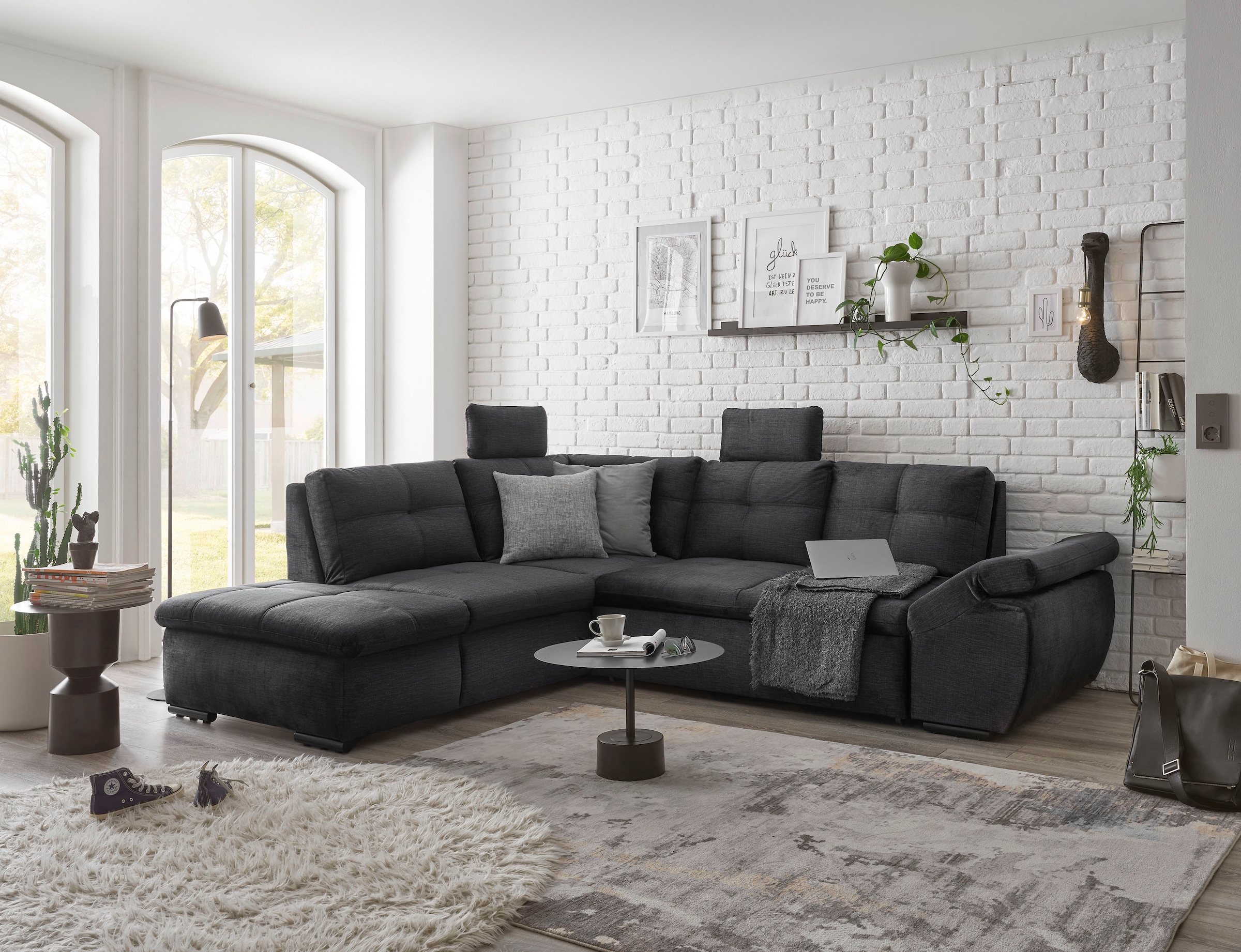 ED EXCITING DESIGN Ecksofa »Alija L-Form«, mit Bettfunktion, Bettkasten, Armteilverstellung & Kopfstützen