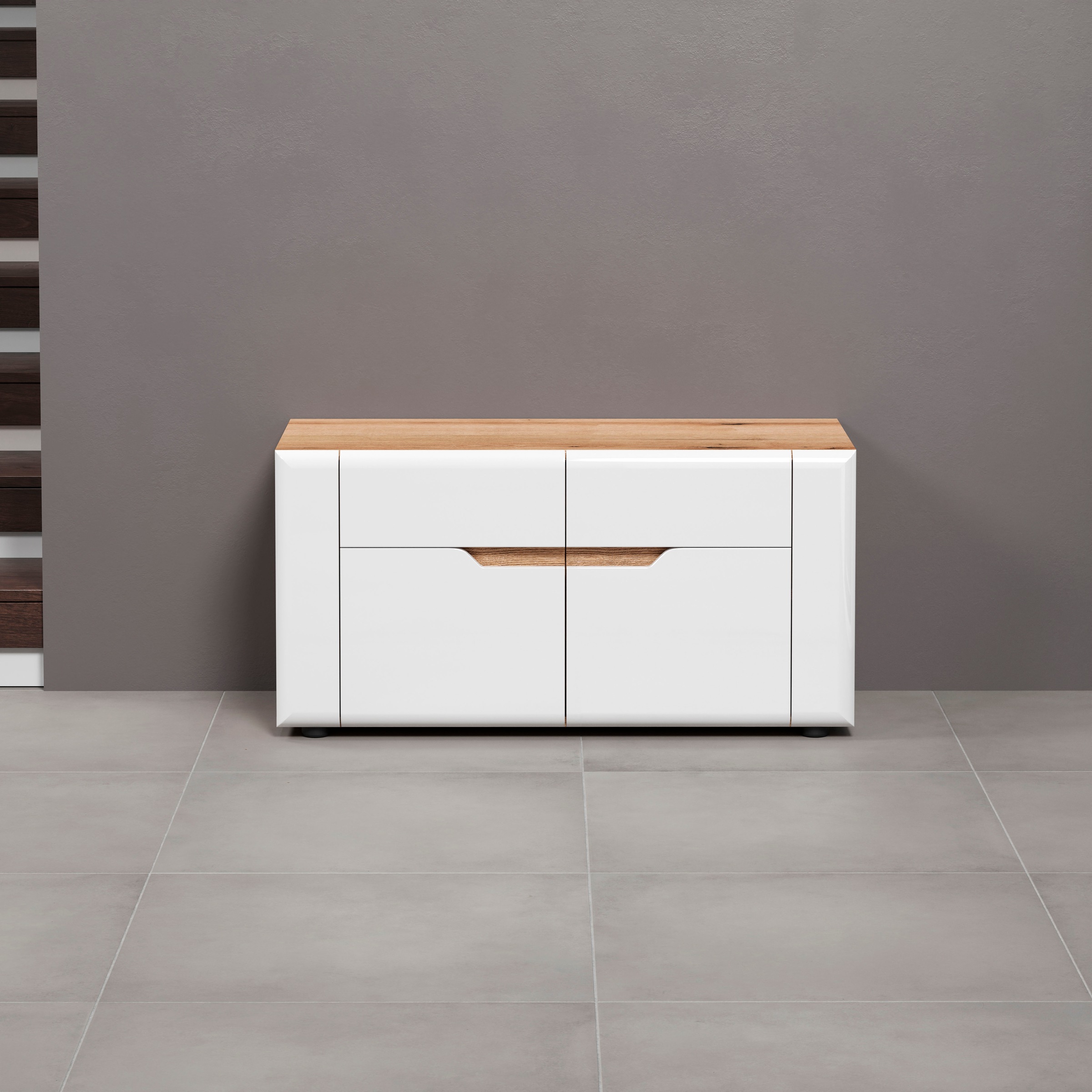 INOSIGN Sitzbank »Graz«, (Packung, 1 St.), Maße (B/H/T in cm): (91/47/38) - Farbe Weiß Hochglanz und Eiche