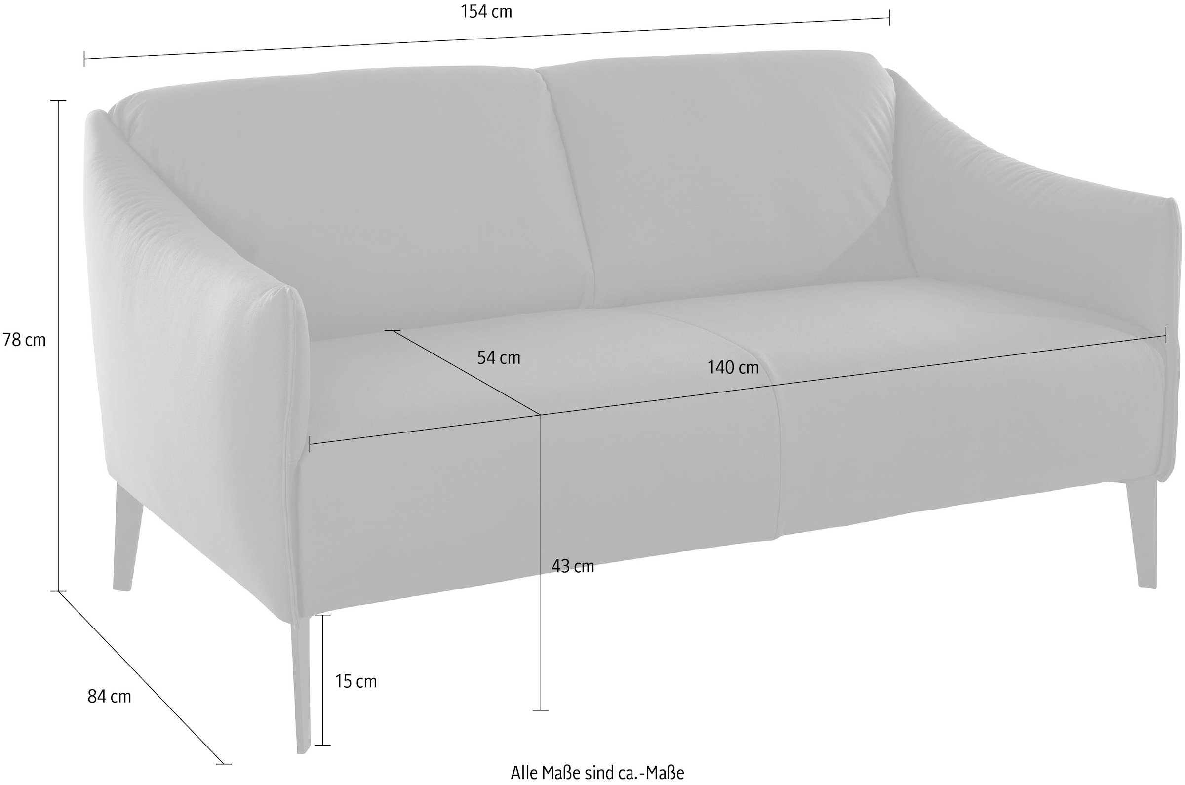 W.SCHILLIG 2-Sitzer »sally Design Sofa mit schmalen Armlehnen, bequem und elegant« mit Metallfüßen in Chrom glänzend, Breite 154 cm