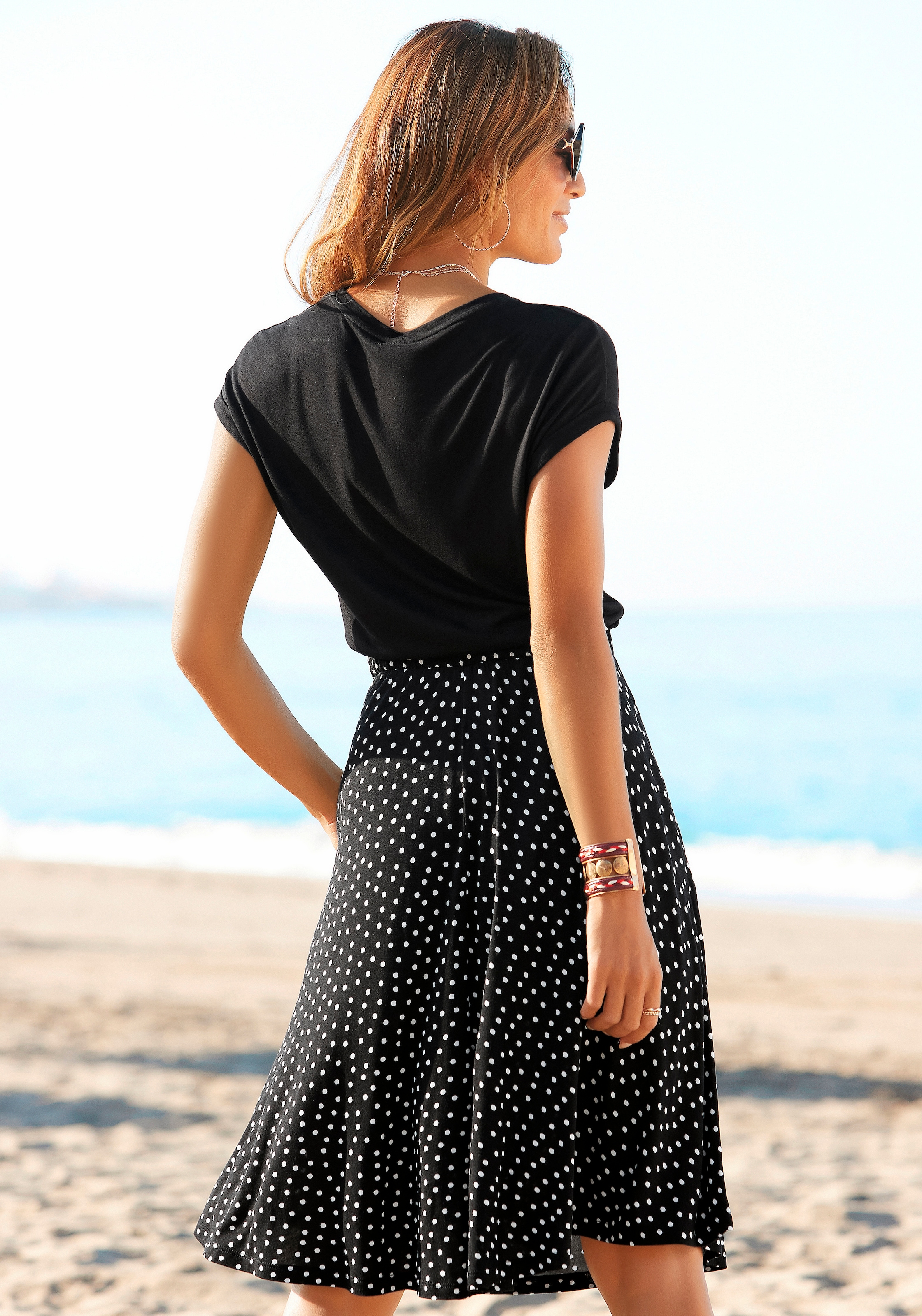 Beachtime Jerseykleid, mit Paperbag-Bund Taschen, elegant bei und Druckkleid, online OTTO sommerlich