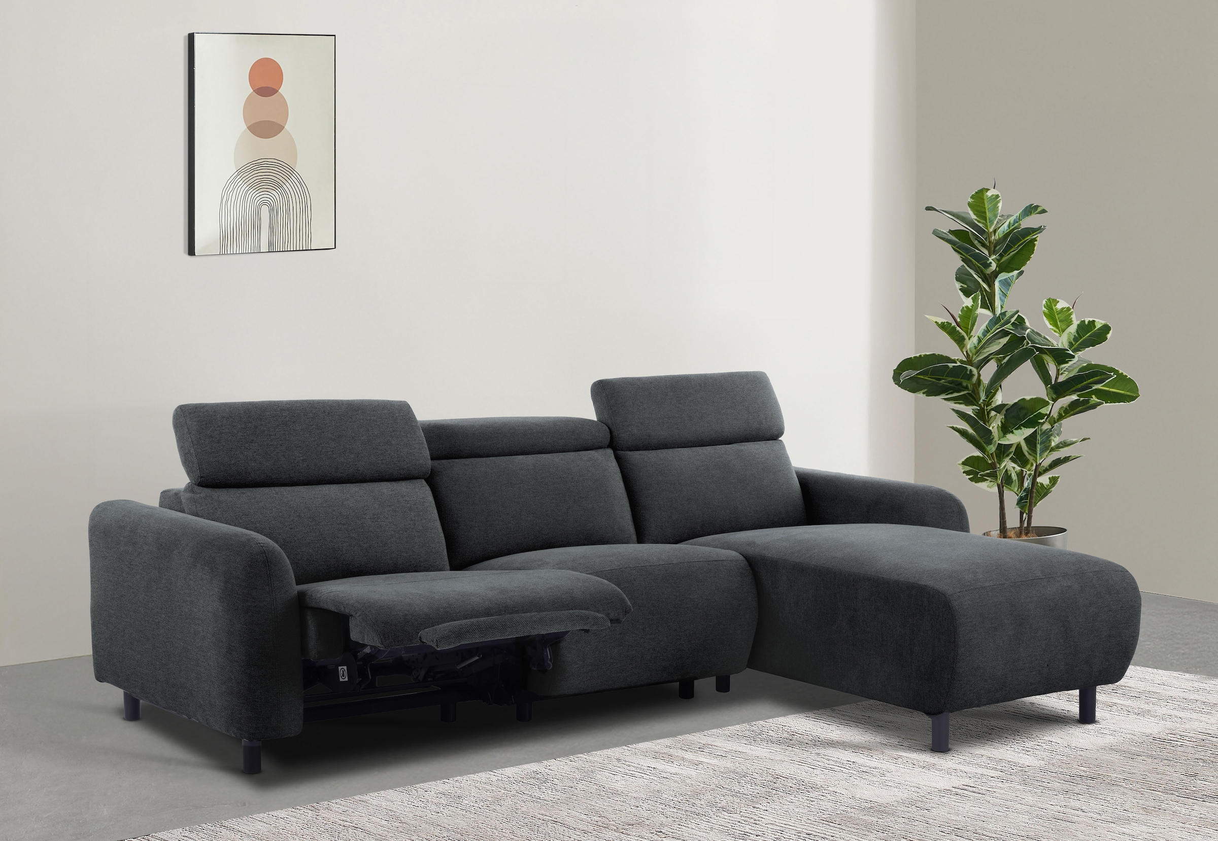 Home affaire Ecksofa »SKAANE Struktur, L-Form, 274 cm, manuelle u. elektrische Funktion,«, rundes Design, Kopfteilverstellung, Federkernpolsterung