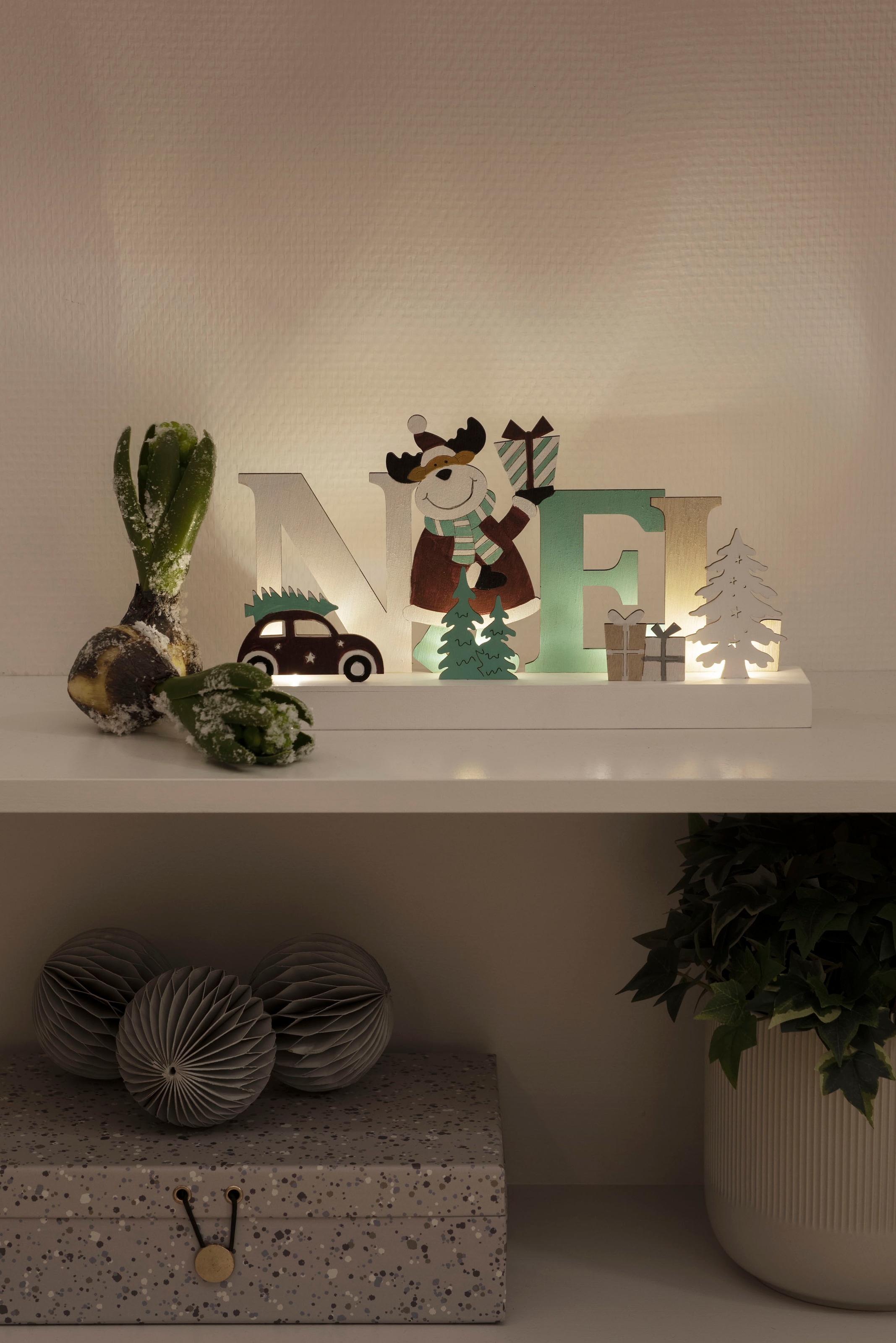 KONSTSMIDE Deko-Schriftzug »Noël«, LED Holzsilhouette, 6h Timer, 4 warm  weiße Dioden, batteriebetrieben bestellen bei OTTO