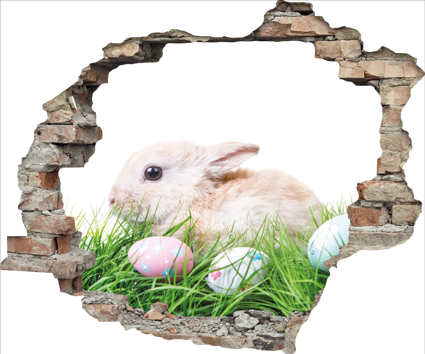 queence 3D-Wandtattoo »Hase mit Ostereiern« Selbstklebender Wandsticker Ostern Wanddurchbruch 60x50cm