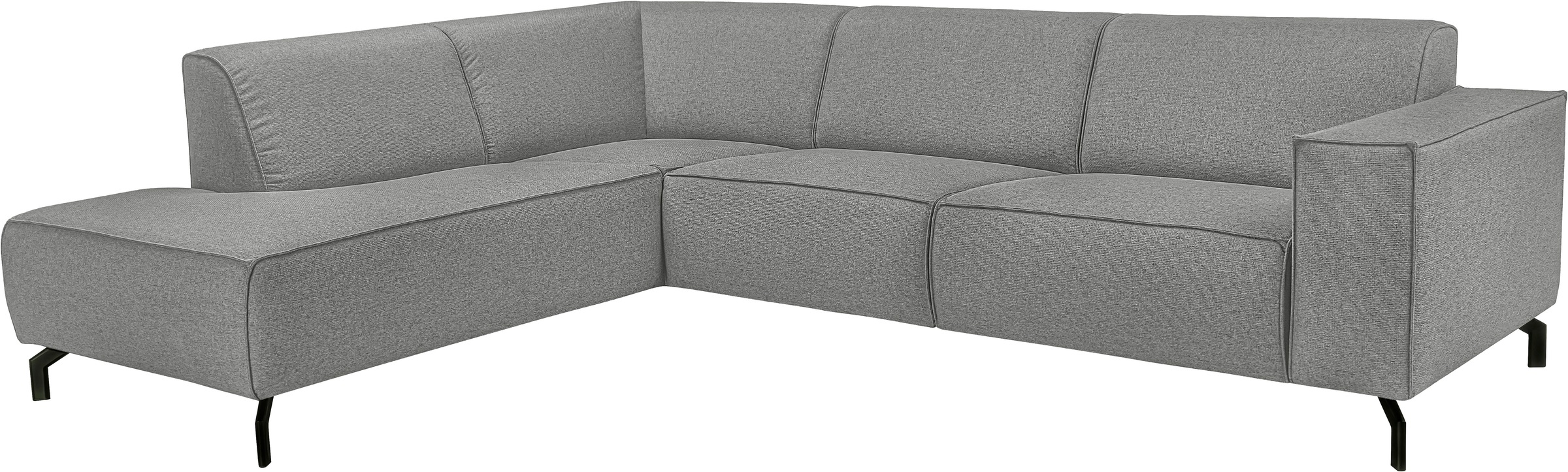 Places of Style Ecksofa »Lorcan, Breite 275 cm, weiches Sitzgefühl«, mit schwarzen Metallfüßen, Lederoptik und in weichem Strukturstoff