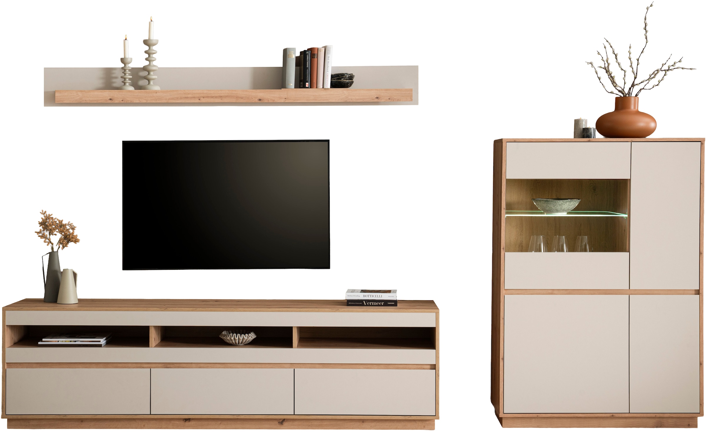 Home affaire Wohnwand »Sonora, moderne Anbauwand, Komplettset in Kaschmir/Eiche« Komplett-Set, 3 Stk. tlg.