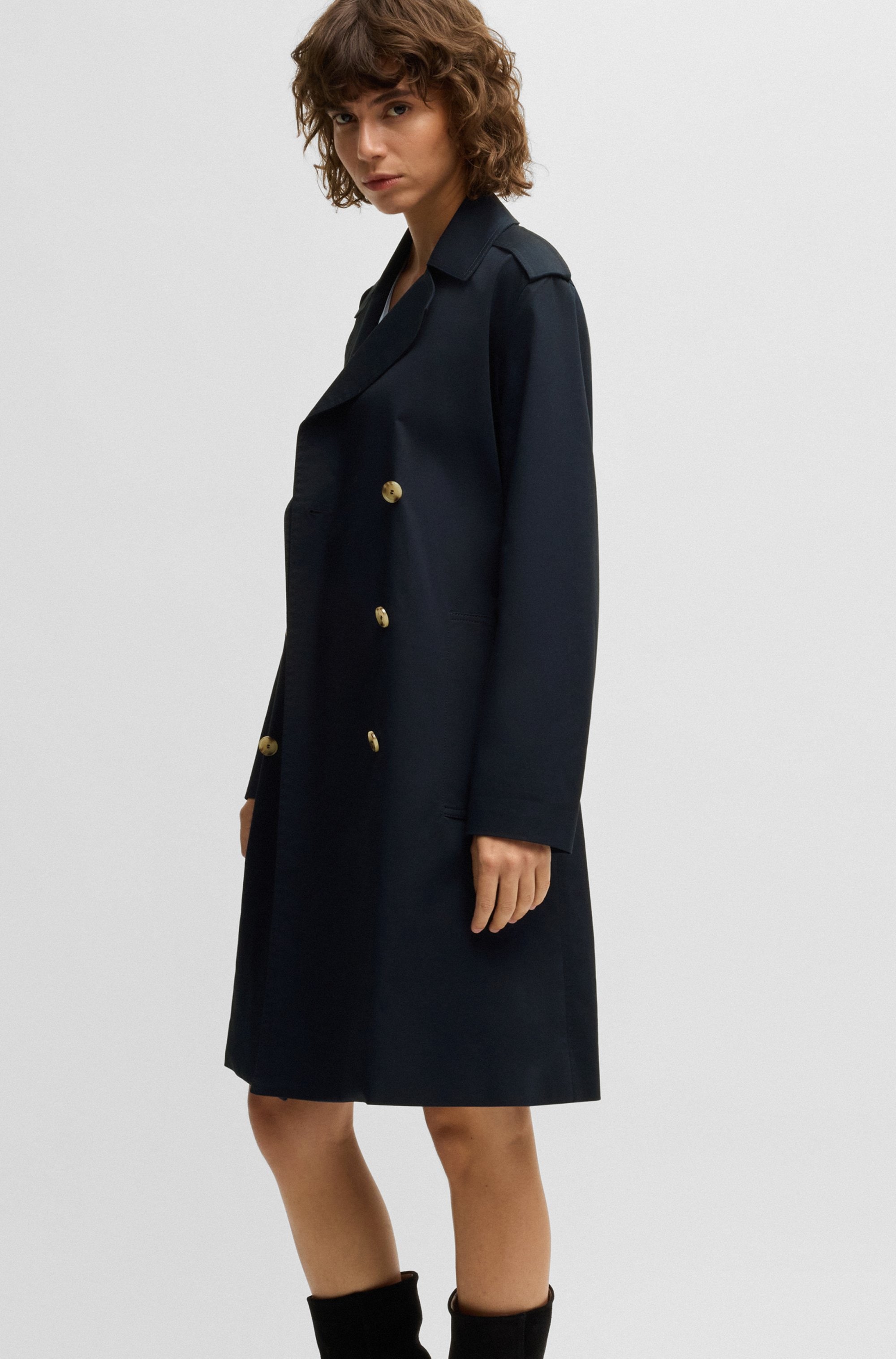 BOSS ORANGE Kurzmantel »Cotrench Premium Damenmode«, mit Schulterriegeln und Taillengürtel, klassischer Trenchcoat