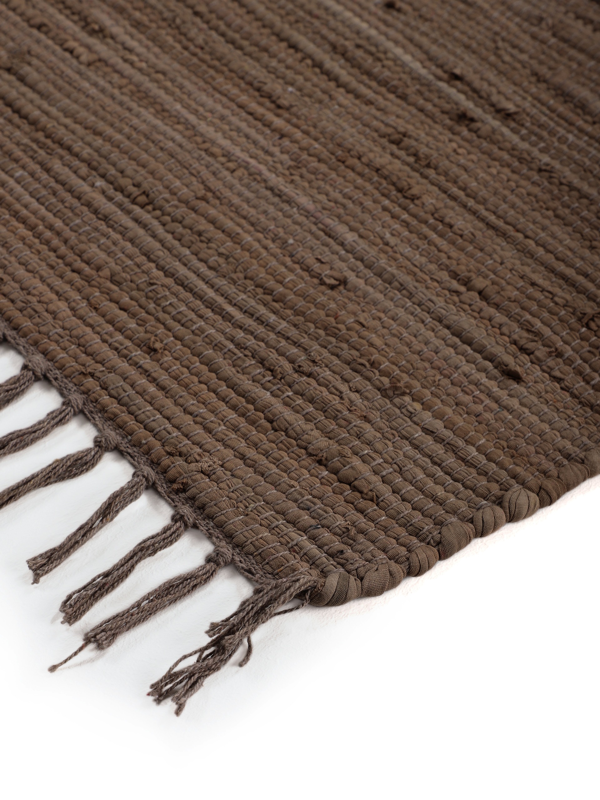 carpetfine Teppich »Kelim Chindi uni«, rechteckig, 5 mm Höhe, Wendeteppich, reine Baumwolle, handgewebt, Uni-Farben, mit Fransen