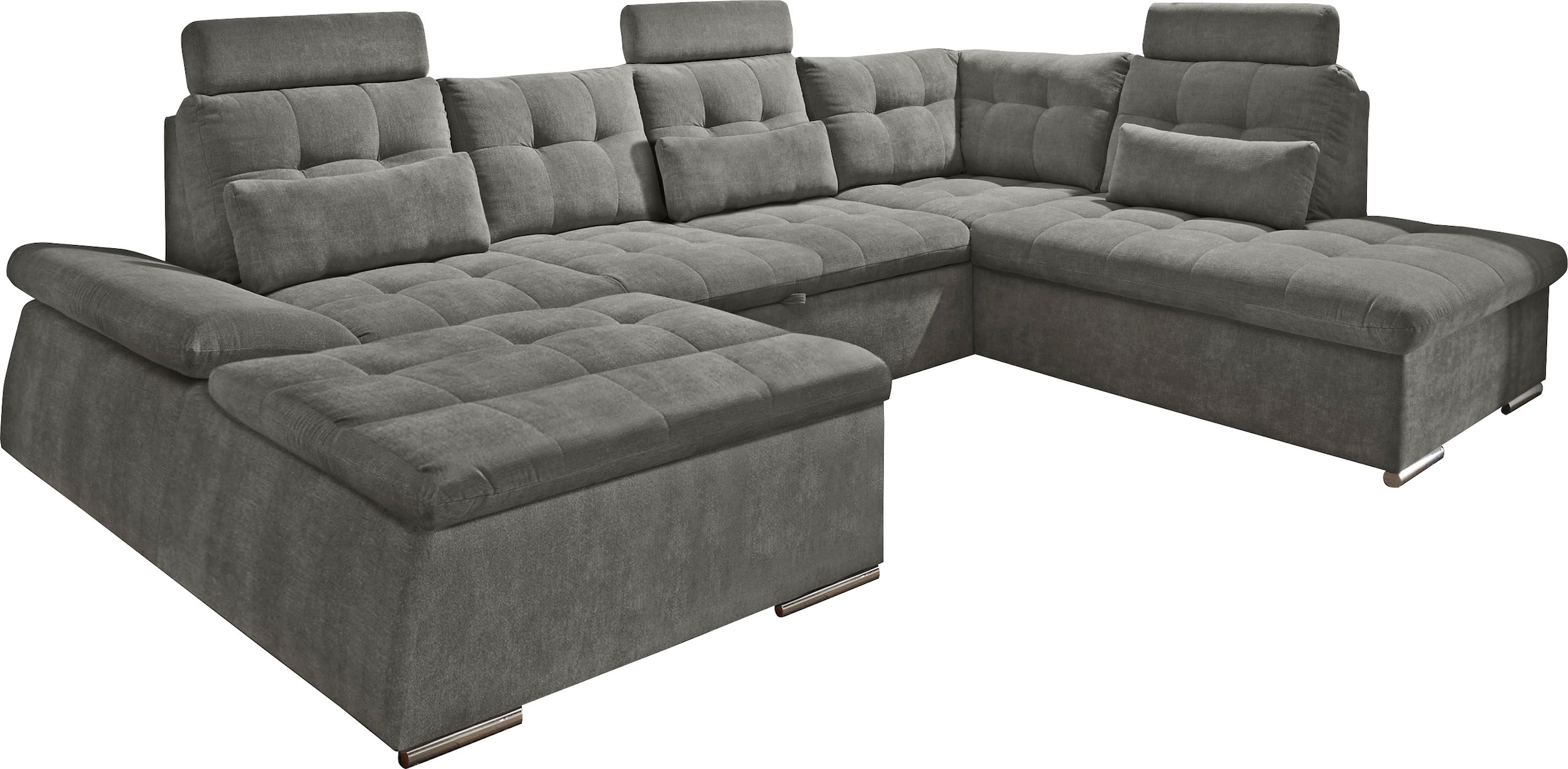 ED EXCITING DESIGN Wohnlandschaft »Nalo U-Form mit Bettfunktion, Bettkasten«, Armteilverstellung, Kopfstützen & 3 Nierenkissen