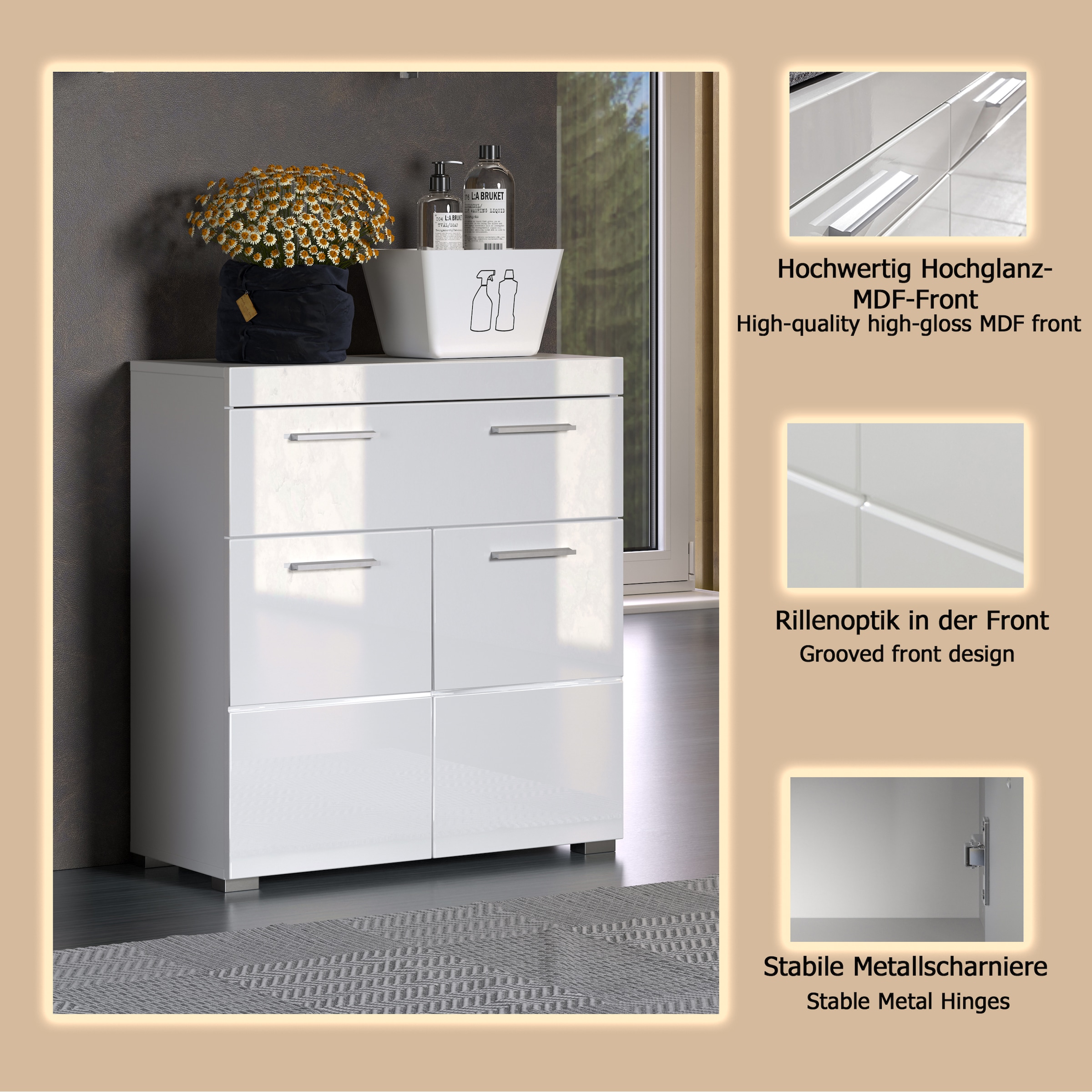 welltime Unterschrank »Avena«, Standschrank mit 2 Türen, 1 Schublade - (B/T/H) 73/31/79 cm