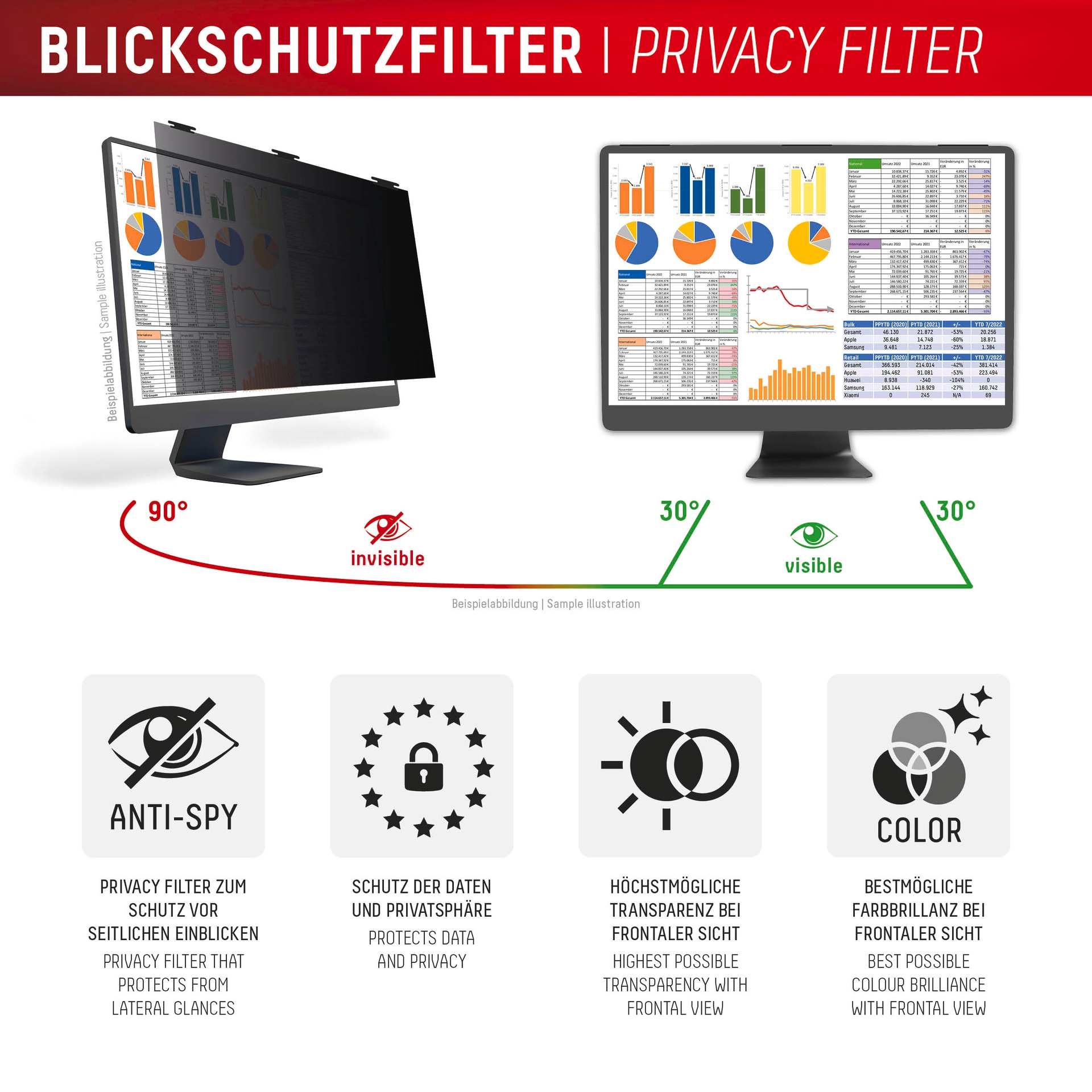 Displex Displayschutzfolie »Privacy Safe Blickschutzfilter«, für Universell für Monitore mit 27 (16:9), Blickschutzfolie, Schutzfolie, Bildschirmschutz, kratz- & stoßfest