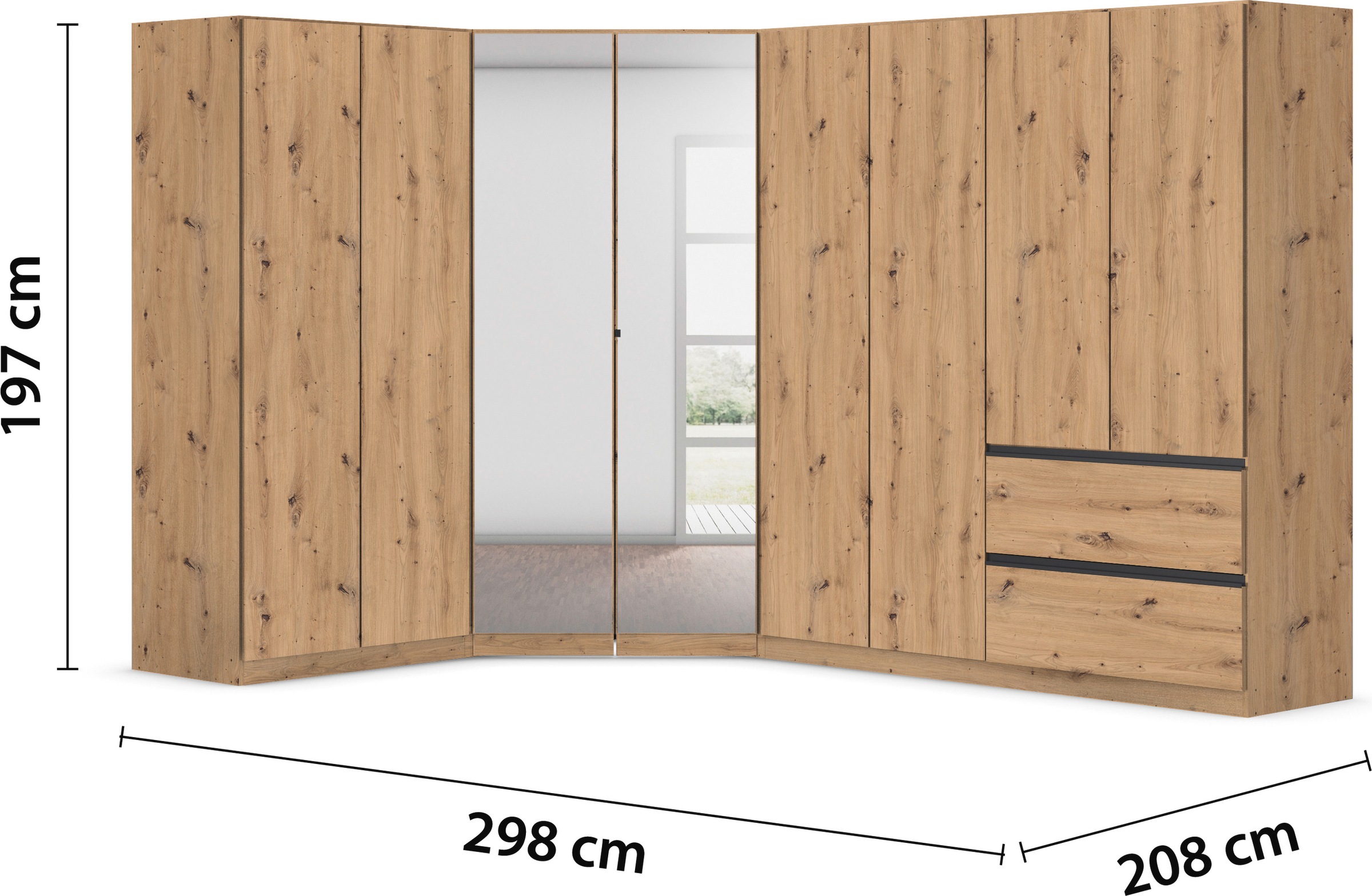 rauch Schrank-Set »Kleiderschrank Schrank Garderobe Wäscheschrank COSTA mit Spiegel«, viel Platz, grifflose Front und Push-to-Open Funktion MADE IN GERMANY