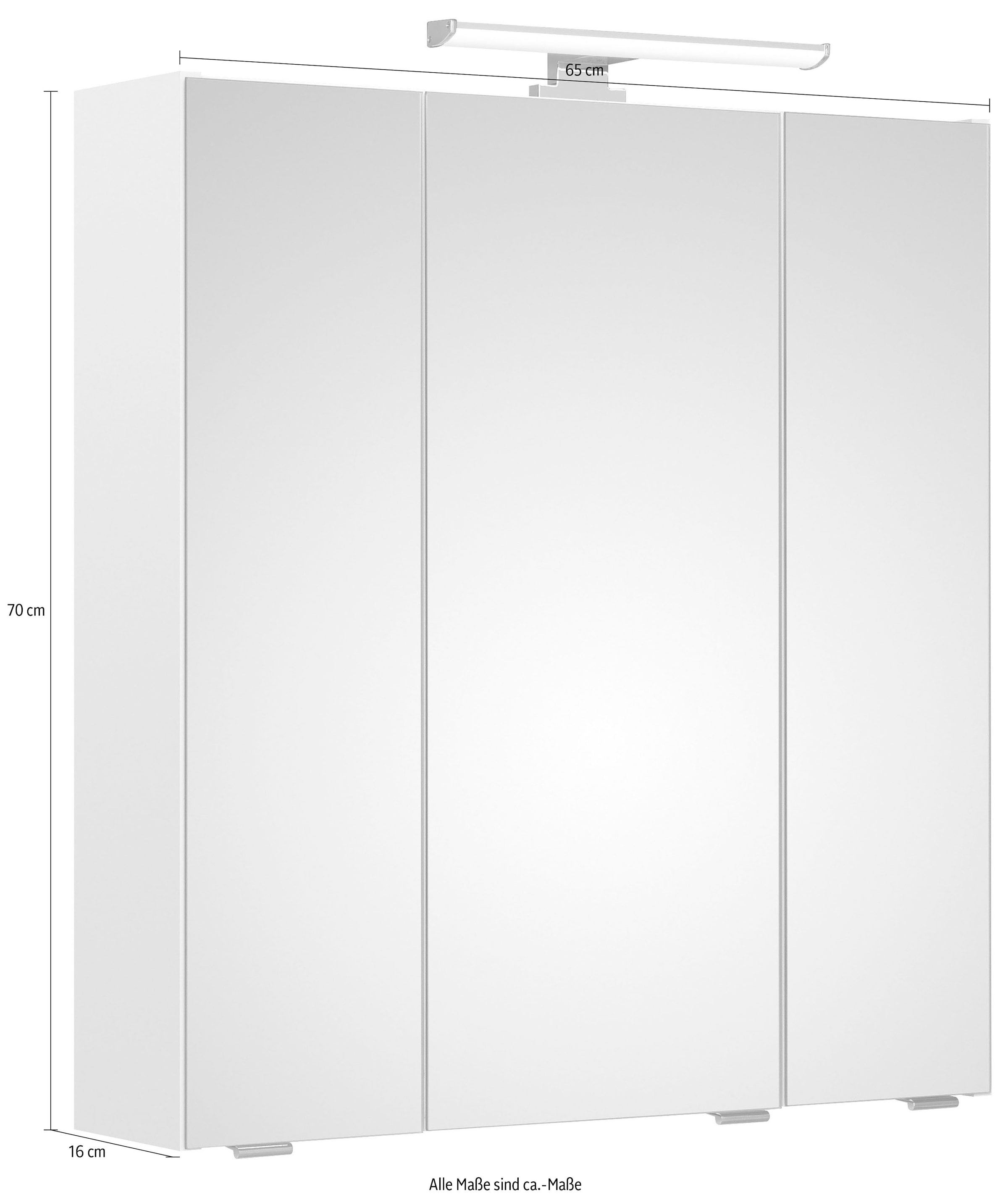 PELIPAL Spiegelschrank »Quickset«, Breite Schalter-/Steckdosenbox 3-türig, bei online LED-Beleuchtung, 65 cm, OTTO