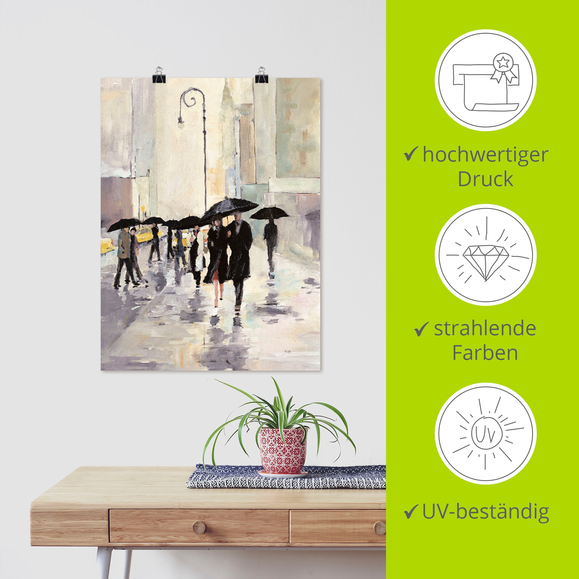 Artland Wandbild »Stadt im Regen«, Gruppen & Familien, (1 St.), als Leinwandbild, Poster in verschied. Größen