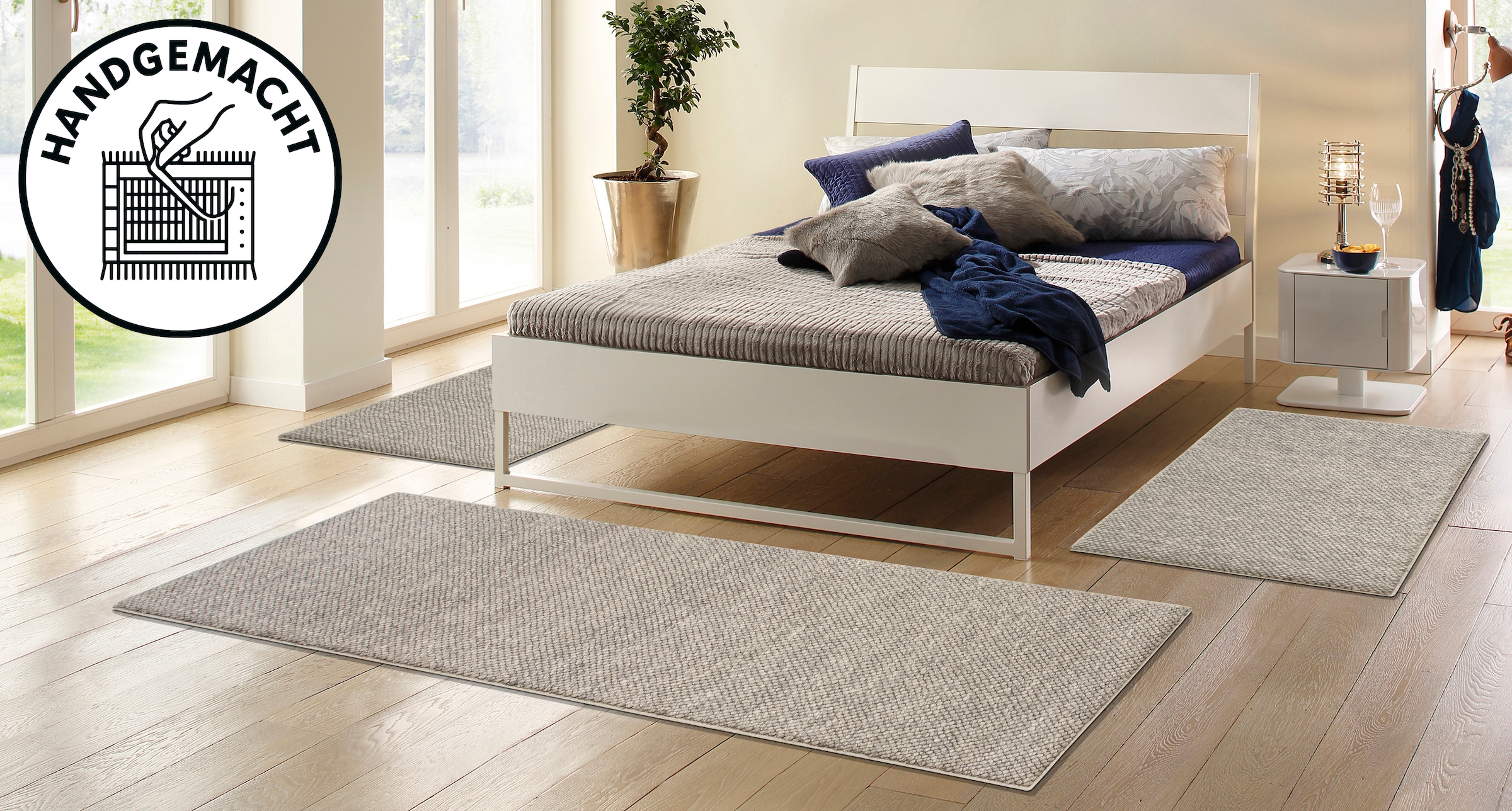 OTTO home Bettumrandung »Wolly, Handweb Teppiche« Höhe 14 mm 3 Stk. tlg. Bettvorleger, Wolle, handgewebt, Läufer-Set Wohnzimmer, Schlafzimmer