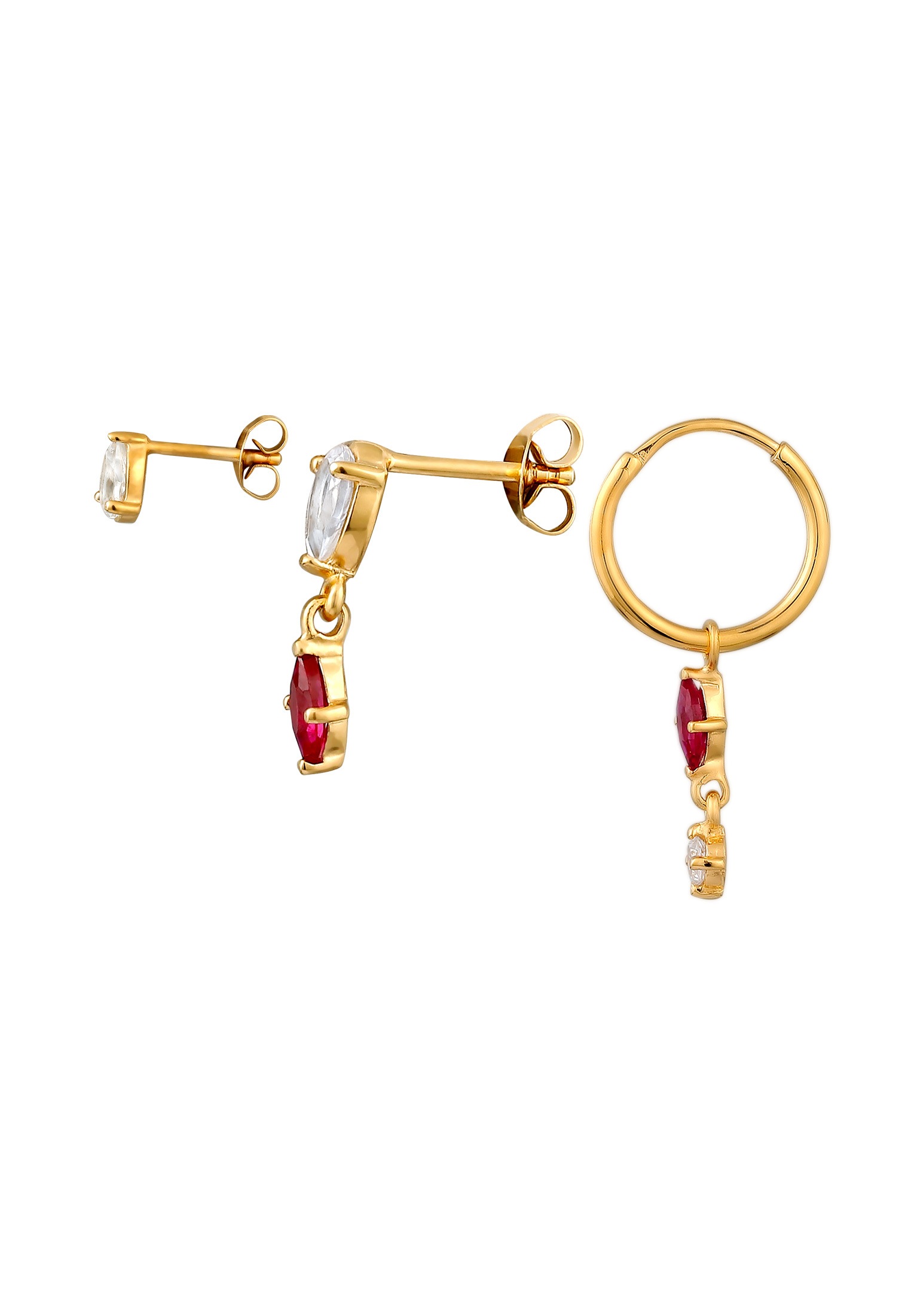 Elli Ohrstecker-Set »Ohrringe Set Ohrstecker Creole Topas Rubin 925 Sterling Silber«