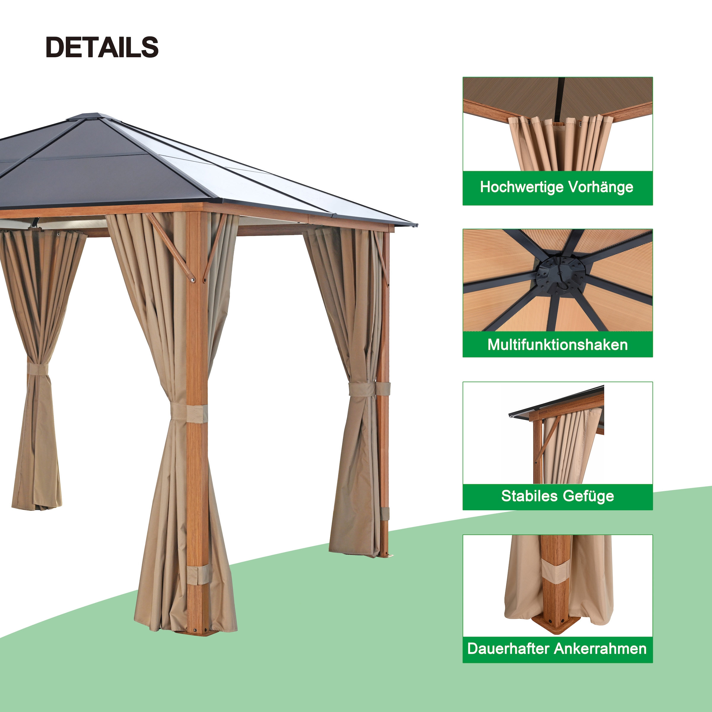 KONIFERA Pavillon »Aruba« Gestell aus Aluminium, Dach aus Polycarbonat-Stegplatten