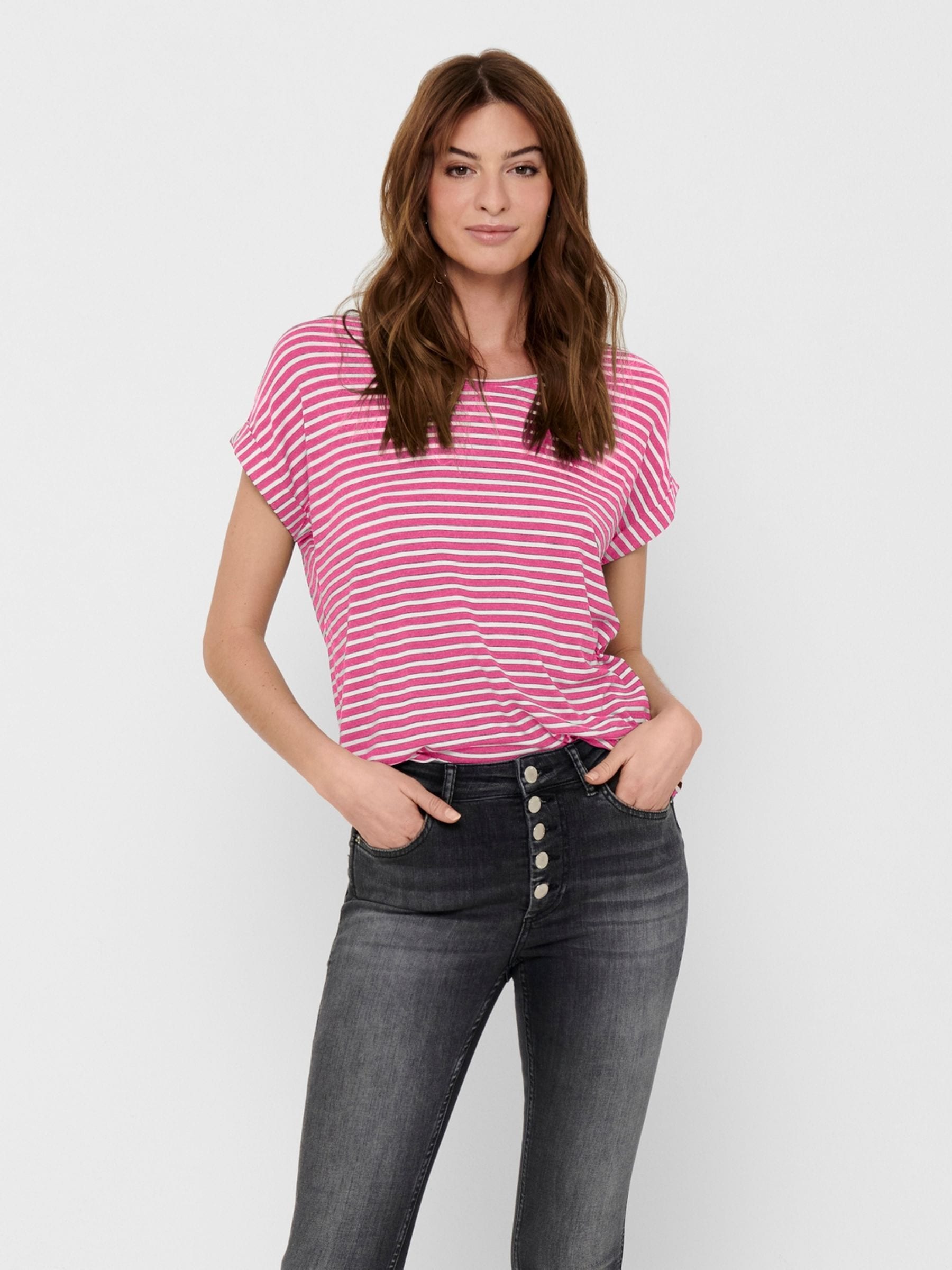 T-Shirt »ONLMOSTER STRIPE S/S O-NECK TOP JRS NOOS«, mit Aufschlag am Arm