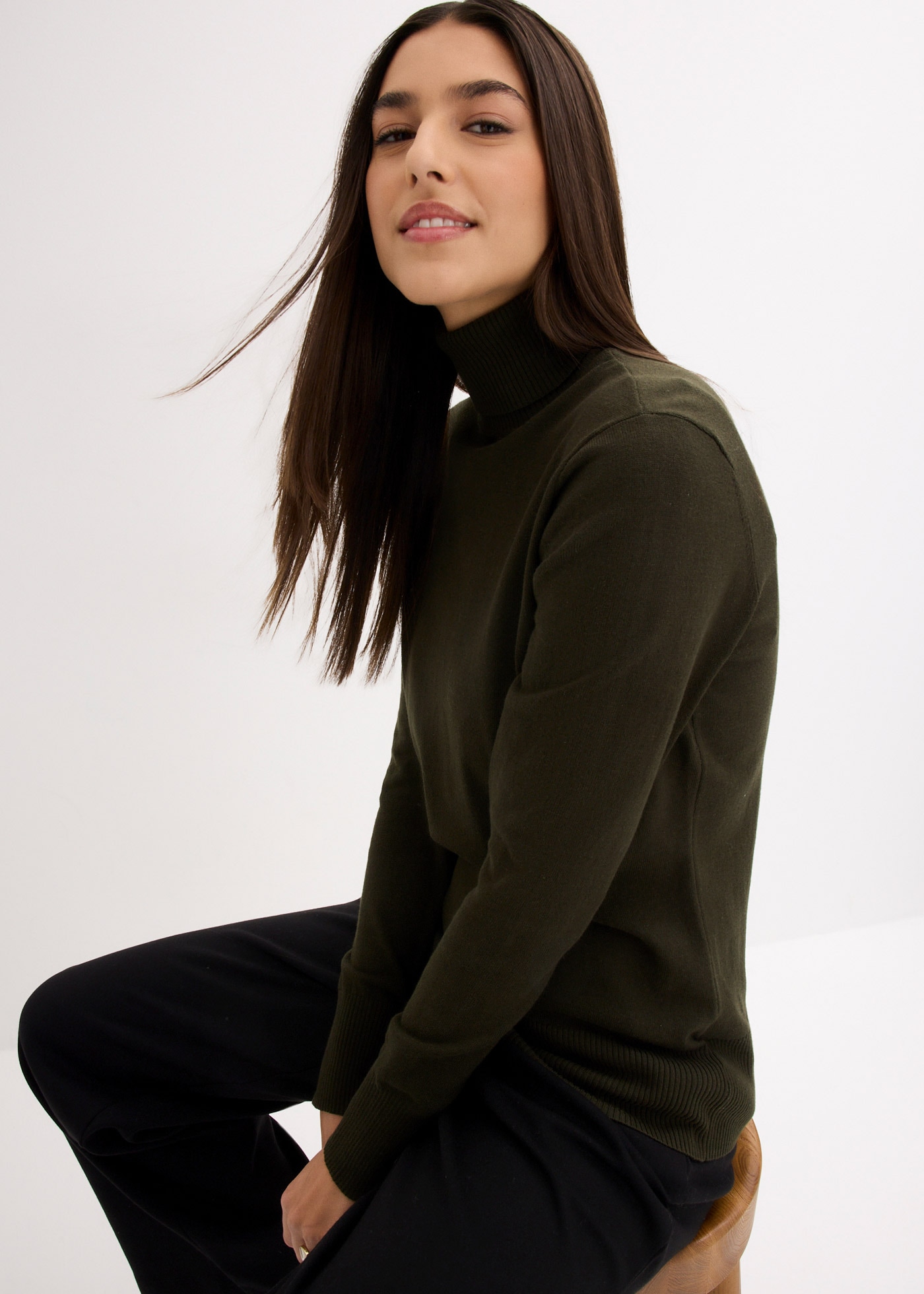bonprix Rollkragenpullover »Feinstrick-Rollkragenpullover« mit Rippbündchen
