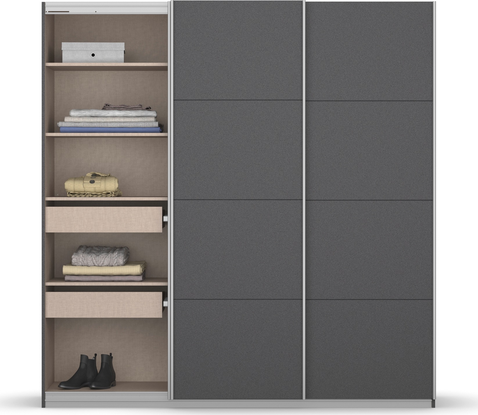 rauch Schwebetürenschrank »Kleiderschrank Schrank Garderobe KOLUNA mit hochwertiger Glasfront«, (Breiten 203/271/315/360 cm Höhen 210/229 cm), Glasfront, inkl. 2 Innenschubladen sowie extra Böden