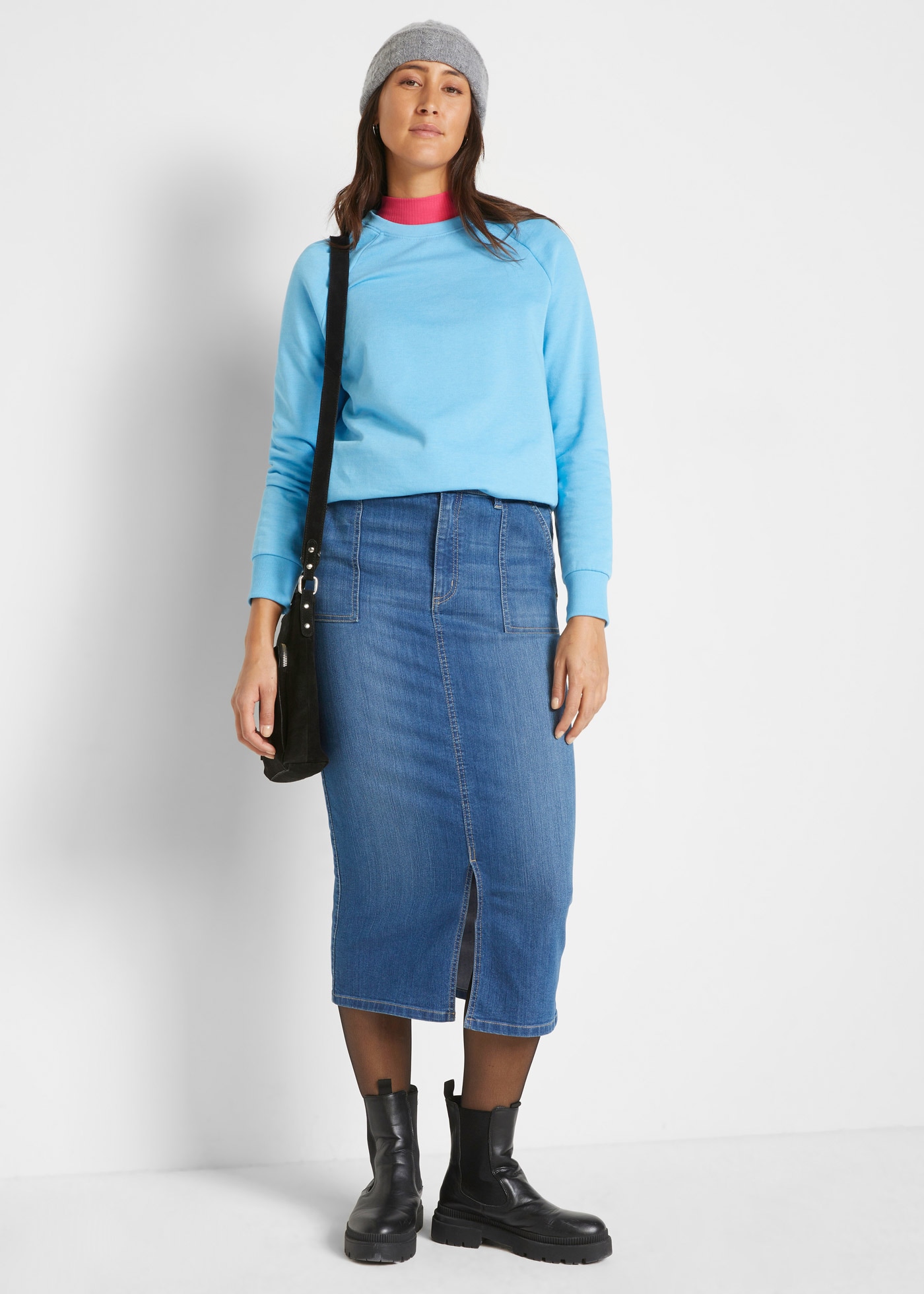 bonprix Jeansrock Jeansrock mit Schlitz