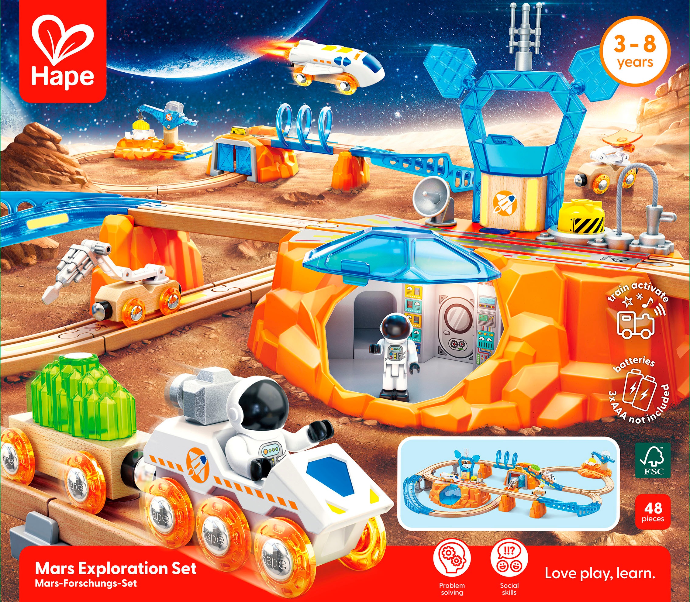 Hape Spielzeug-Eisenbahn »Zugset - Mars-Erkundung«, (48 tlg.), mit Licht und Sound