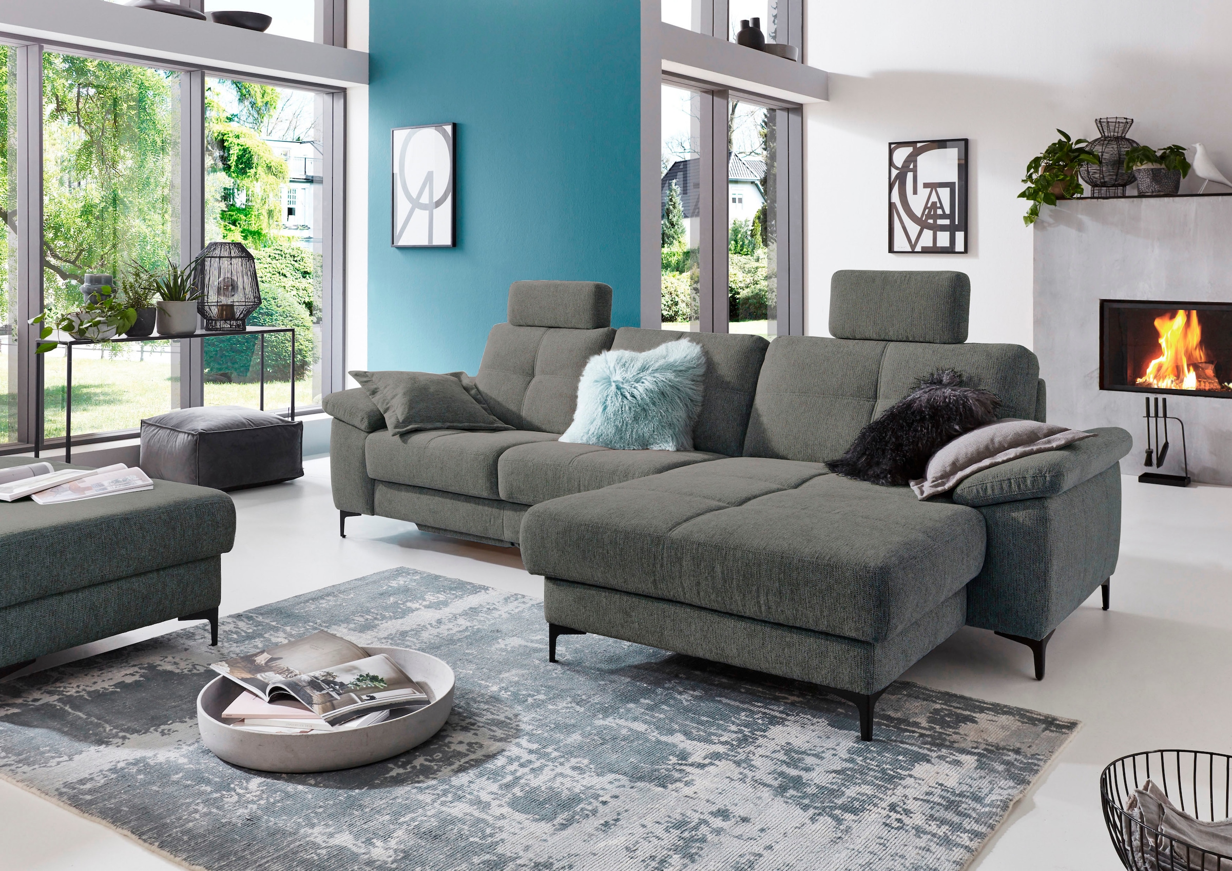 3C Carina Ecksofa »Burnaby bequem und modern, L-Form«, 2 Kopfstützen, optional mit Schlaf- und motorischer Relaxfunktion