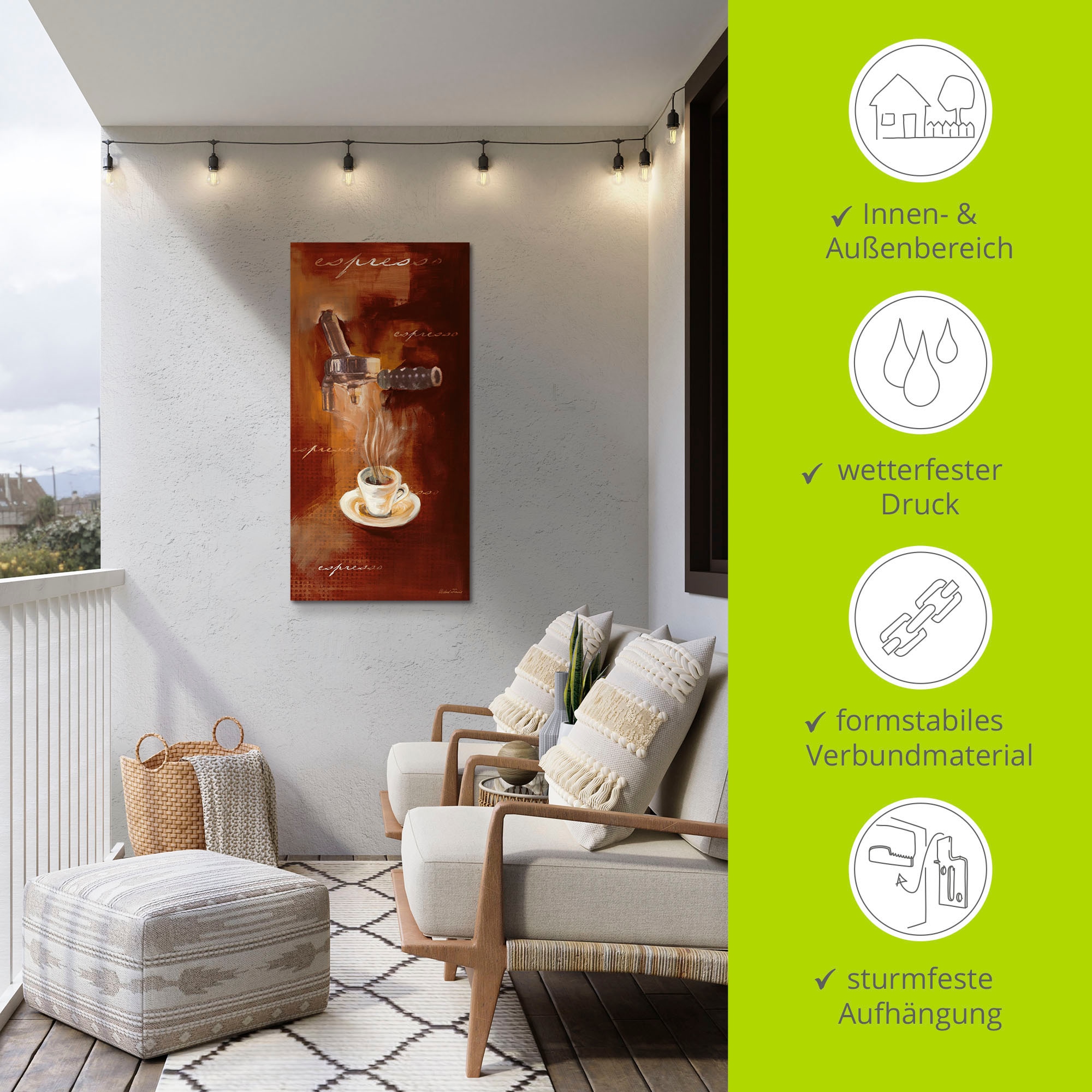 Artland Alu-Dibond-Druck »Espresso I« Getränke 1 Stk. tlg. für Innen- und Außenbereich geeignet, Outdoorbild