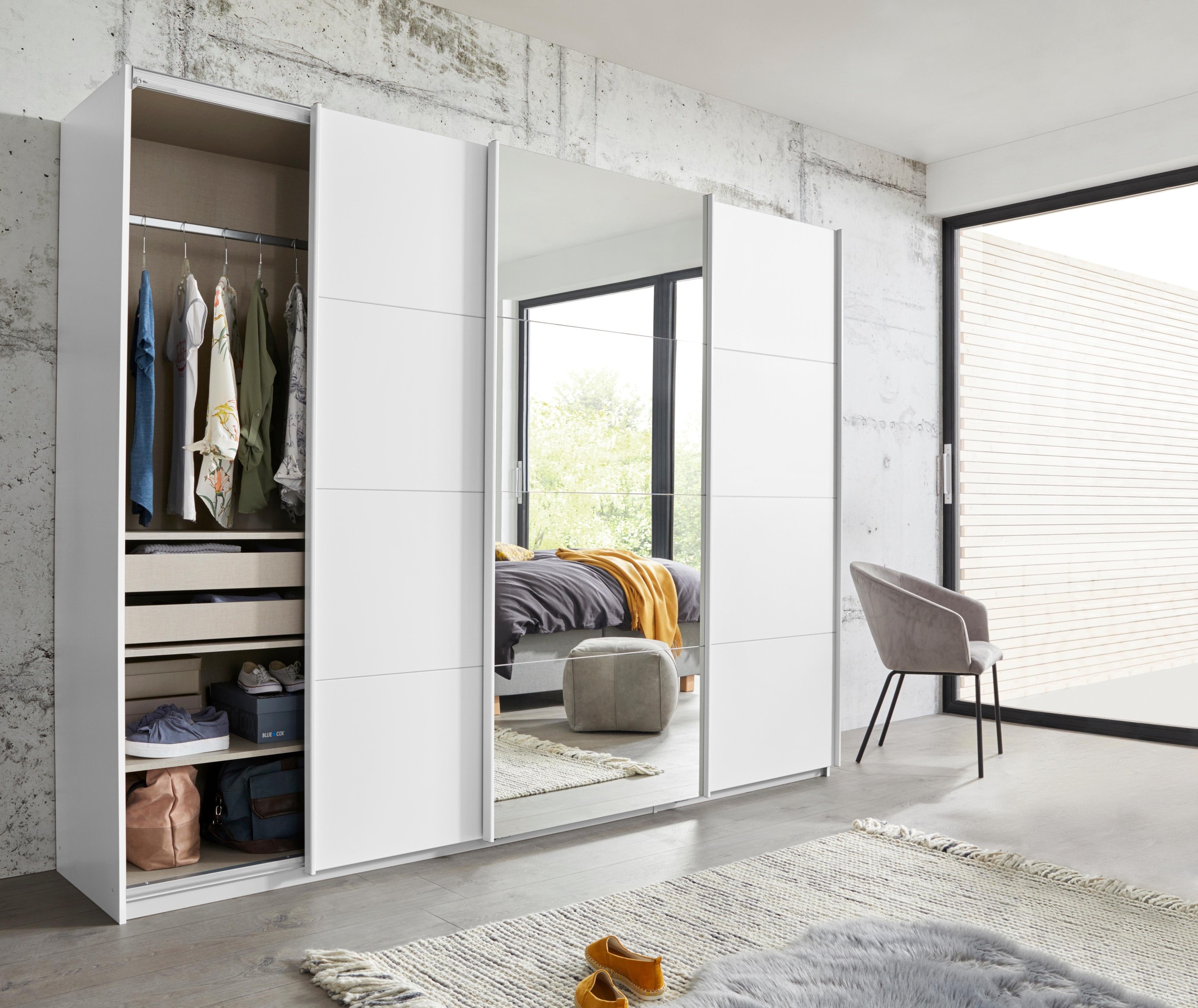 rauch Schwebetürenschrank »Kleiderschrank Schrank Garderobe Wäscheschrank BESTSELLER KEPAN«, inkl. Schubladen-Einsatz und extra Einlegeböden MADE IN GERMANY