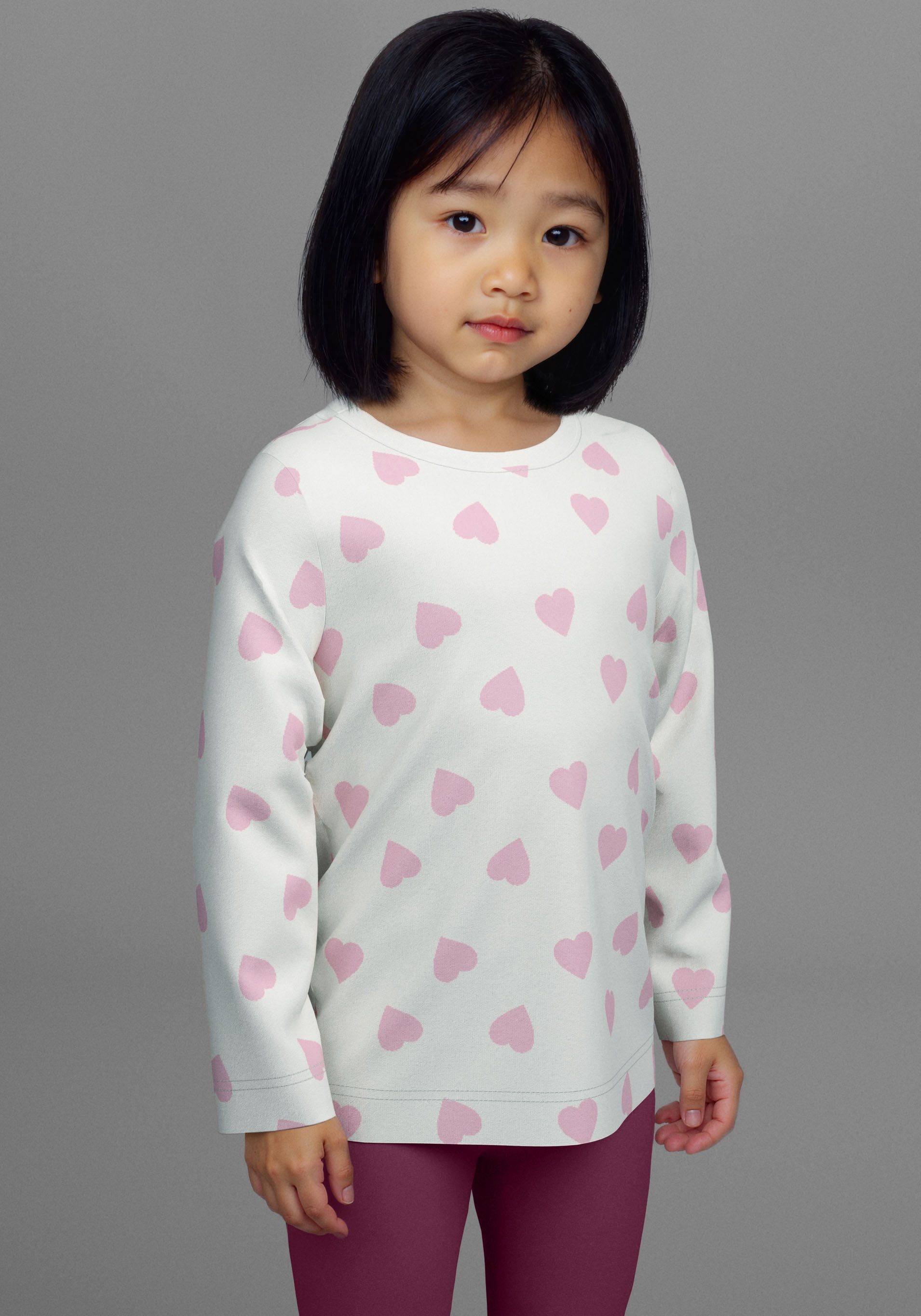 KIDSWORLD Langarmshirt »2er Pack 1x Herzen + 1x Unifarben Shirts«, (2 tlg.), 2er Pack Shirts mit Herzen