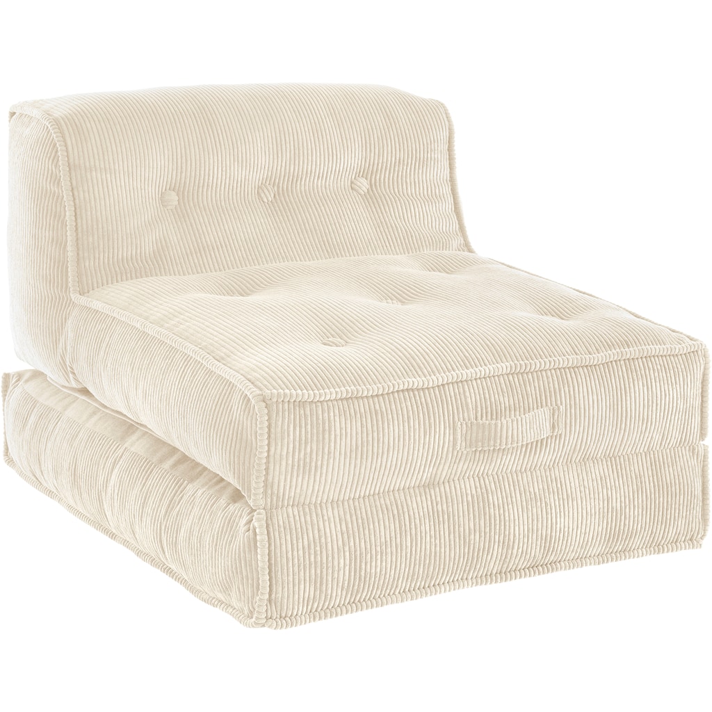 INOSIGN Sessel »Pia«, Loungesessel aus Cord, in 2 Größen, mit Schlaffunktion, Pouf-Funktion.