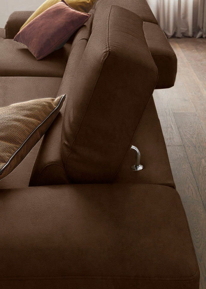 W.SCHILLIG Ecksofa »piedroo, Designsofa mit tollem Sitzkomfort, bequem und elegant, L-Form«, Kopfteilverstellung, wahlweise mit Sitztiefenverstellung, Breite 343cm